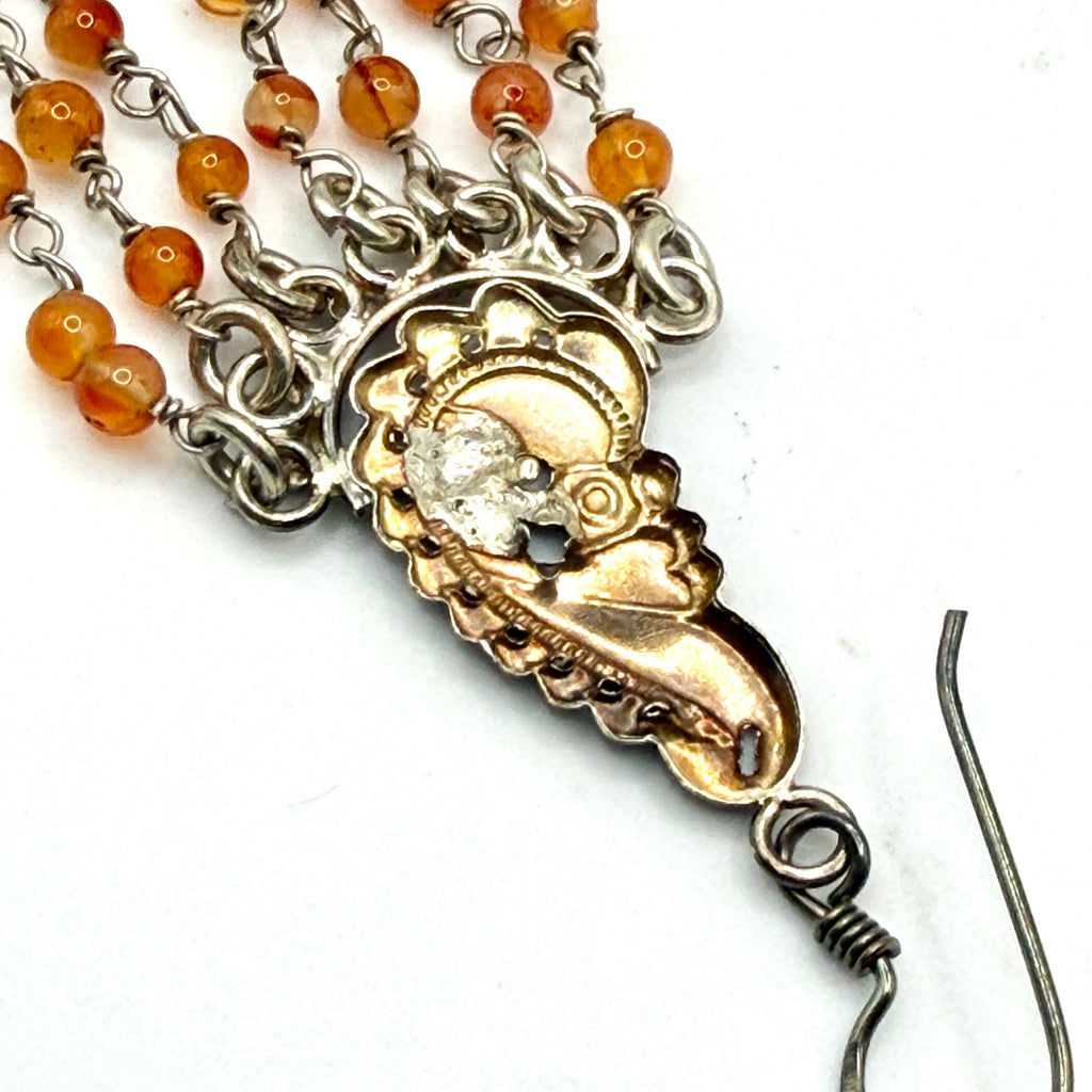 Vintage 90s Orange Faux Carnelian Chandelier Dangle Earrings