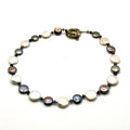 Vintage 90s Genuine Freshwater White Grey Coin Pearl Toggle Statement Necklace