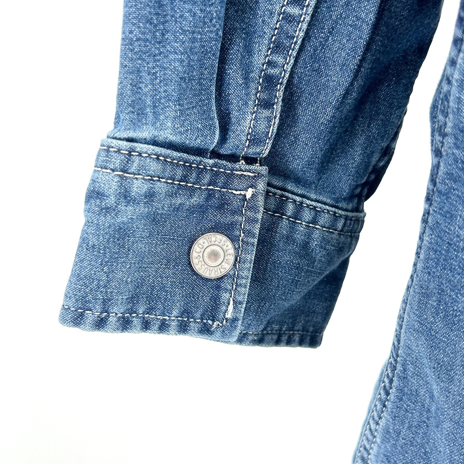 NEW Levi's Blue Denim Chambray Snap Button Western Long Sleeve Shirtdress