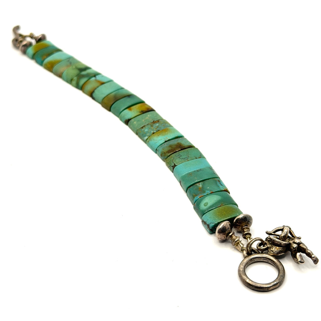 Vintage 90s Genuine Turquoise Slab Cupid Charm Toggle Bracelet
