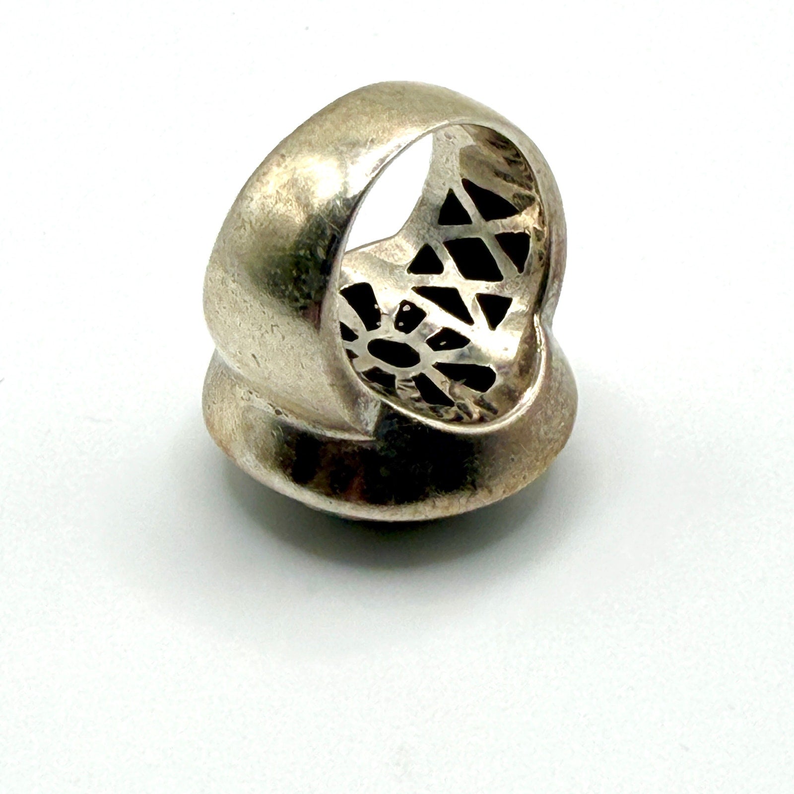 Vintage 90s Signed Black Enamel Rhinestone Sterling Silver Dome Cocktail Ring