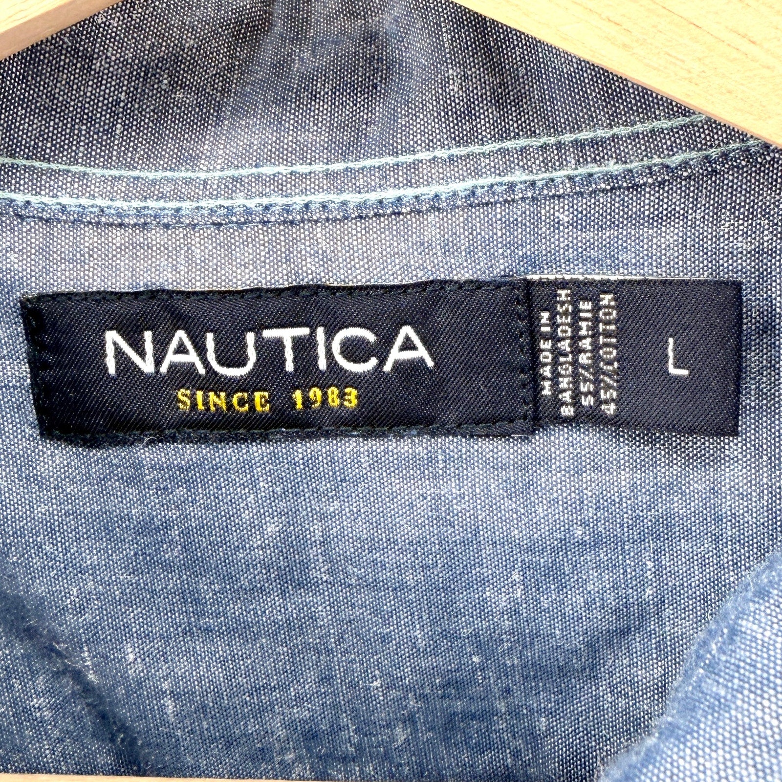 Nautica Blue Ramie Cotton Blend Short Sleeve Button Down Shirt