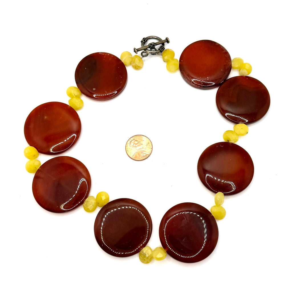 Vintage 90s Red Agate Yellow Calcite Chunky Statement Necklace