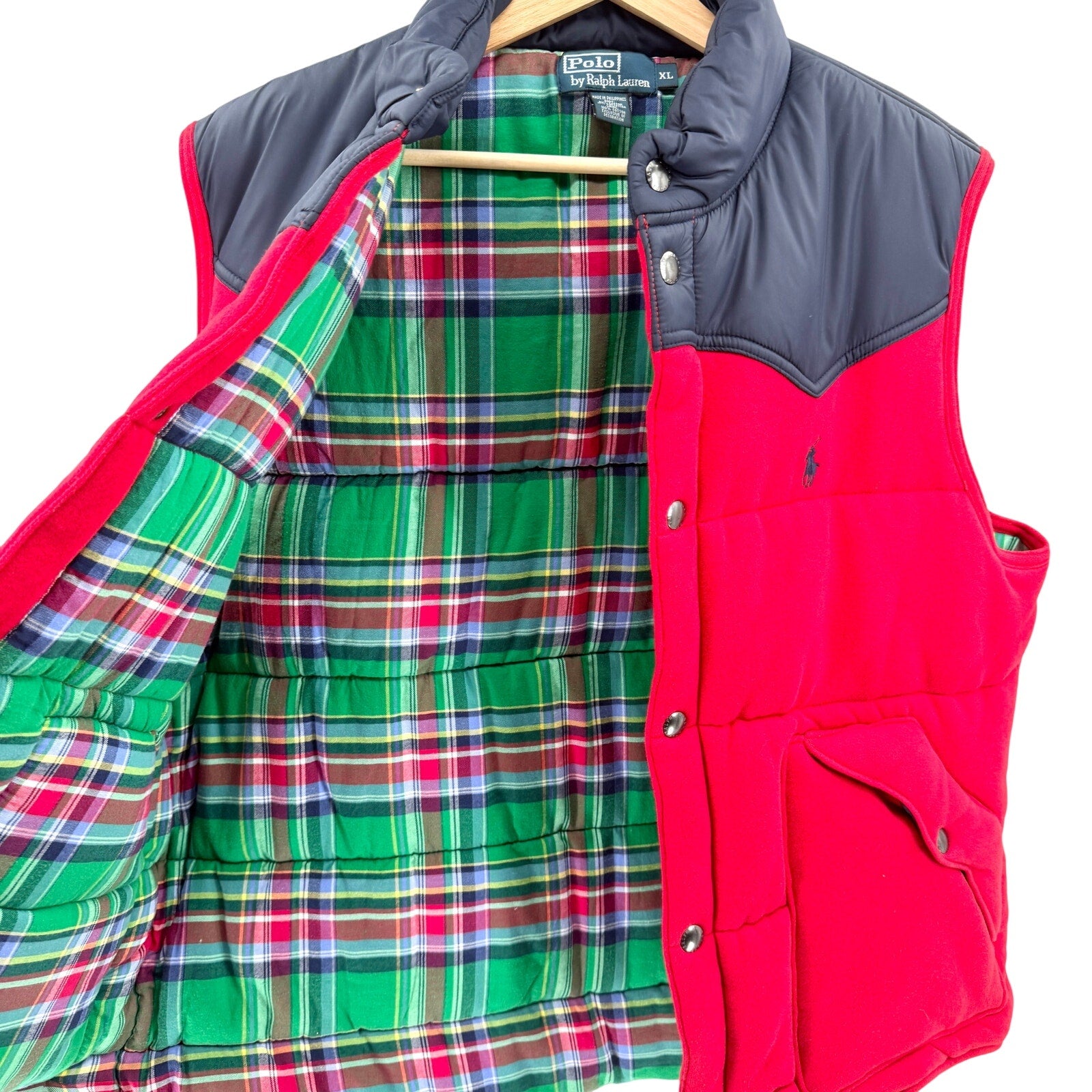 MINT Vintage 90s Polo by Ralph Lauren Red Navy Western Plaid Puffer Vest