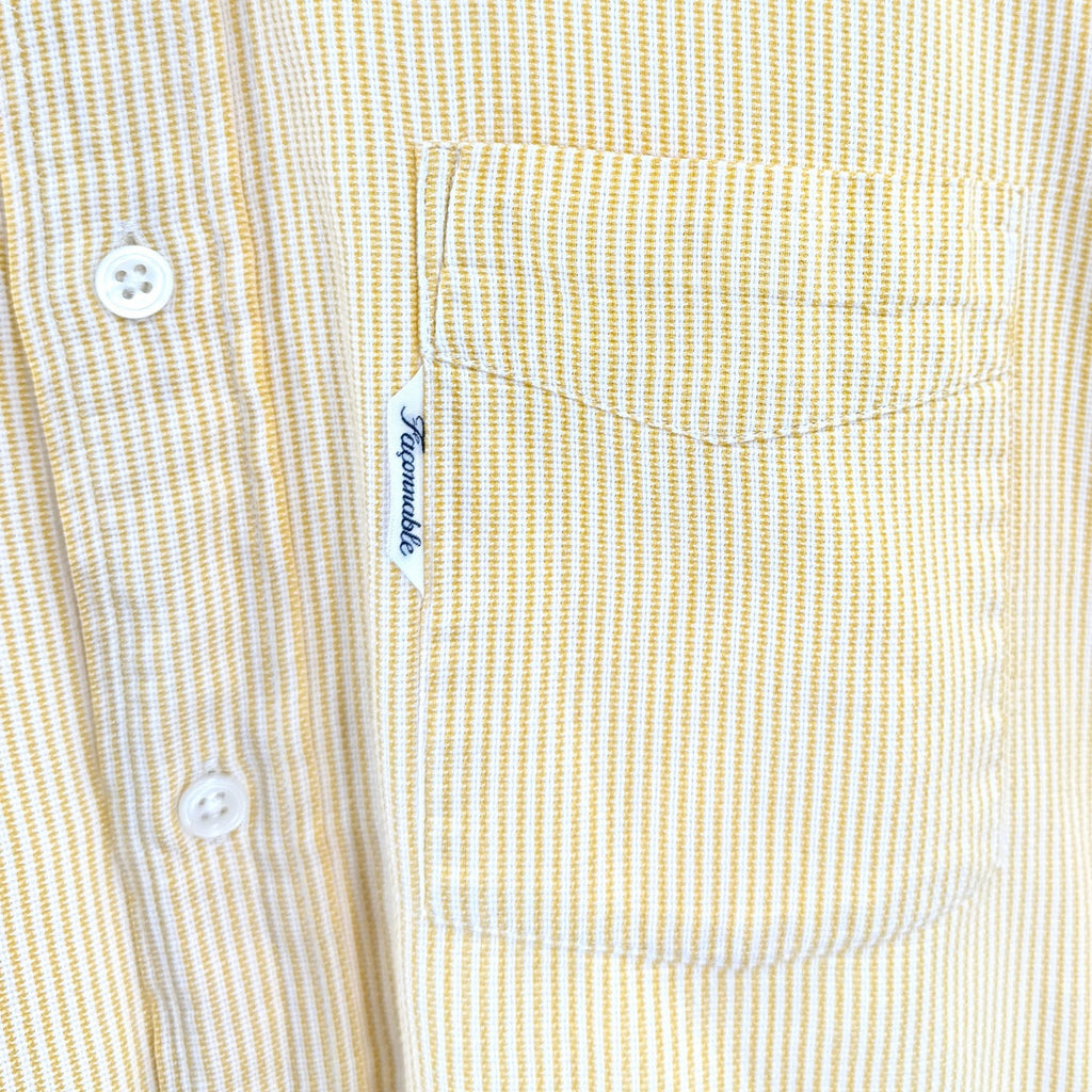 Façonnable Yellow Striped 100% Cotton Seersucker Short Sleeve Shirt