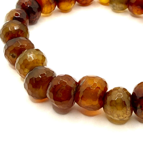 Chunky Brown Faceted Agate Gemstone Stretch Beaded Bracelet