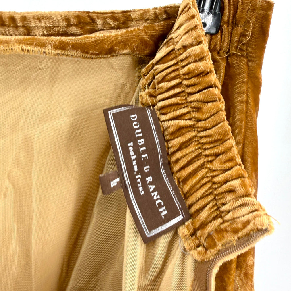 Vintage Y2K Double D Ranch Gold Crushed Velvet Elegant Western Maxi Skirt