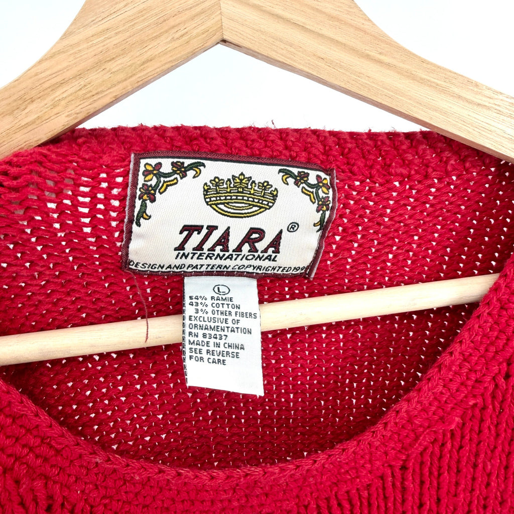 Vintage 90s Tiara International Red Ugly Christmas Tree Beaded Sweater