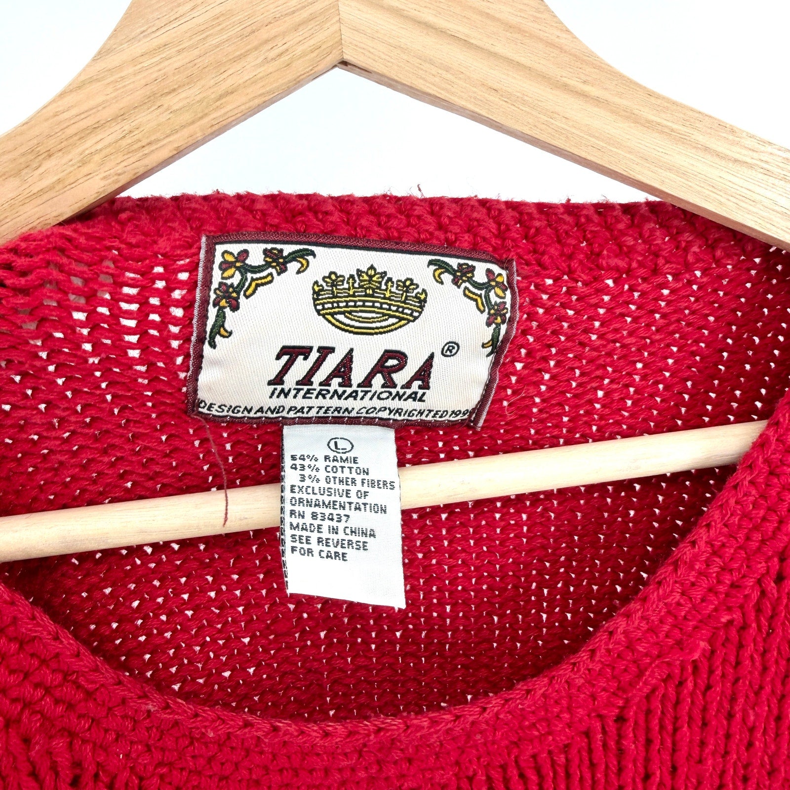 Vintage 90s Tiara International Red Ugly Christmas Tree Beaded Sweater