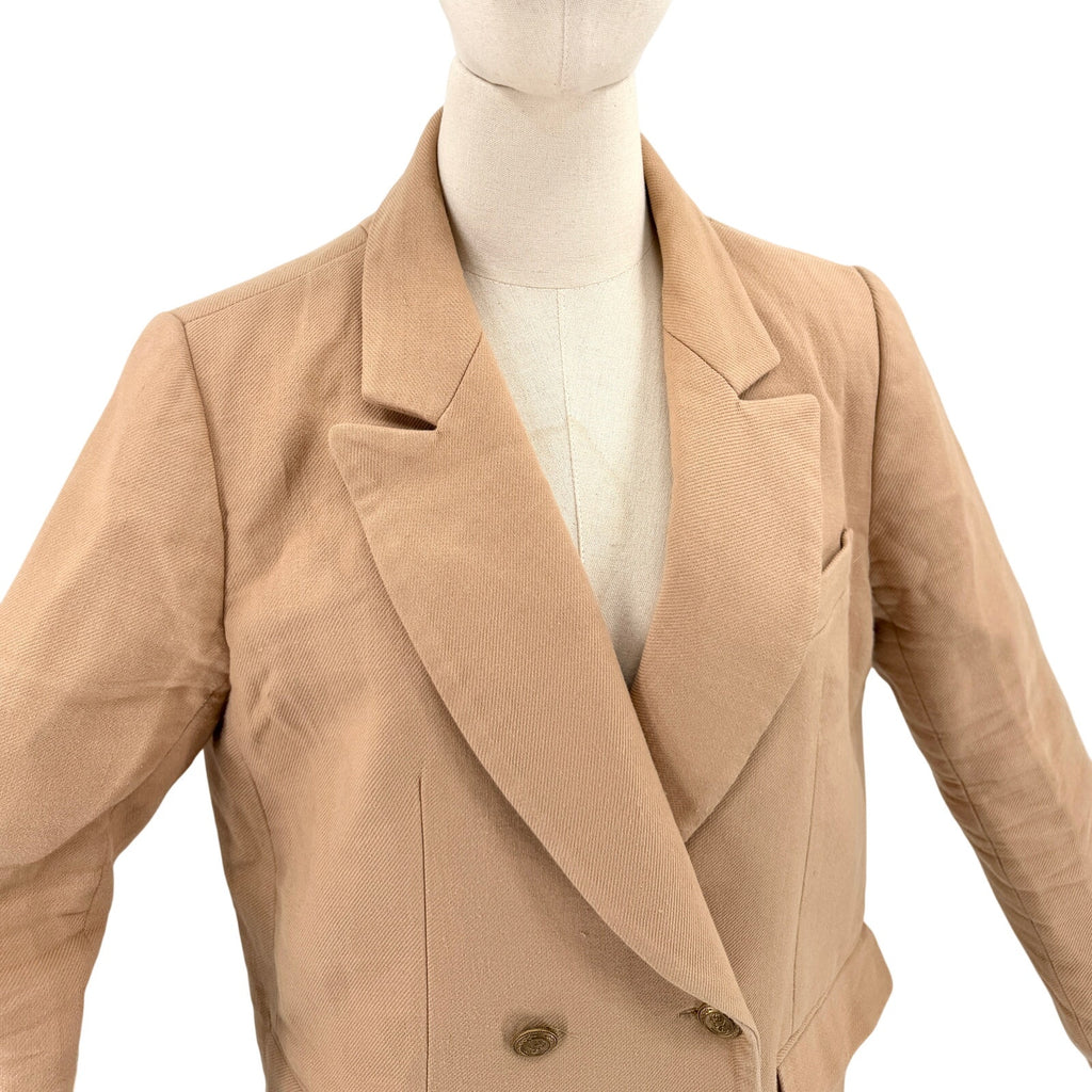 Tara Jarmon Beige Camel 100% Cotton Double Breasted Coat