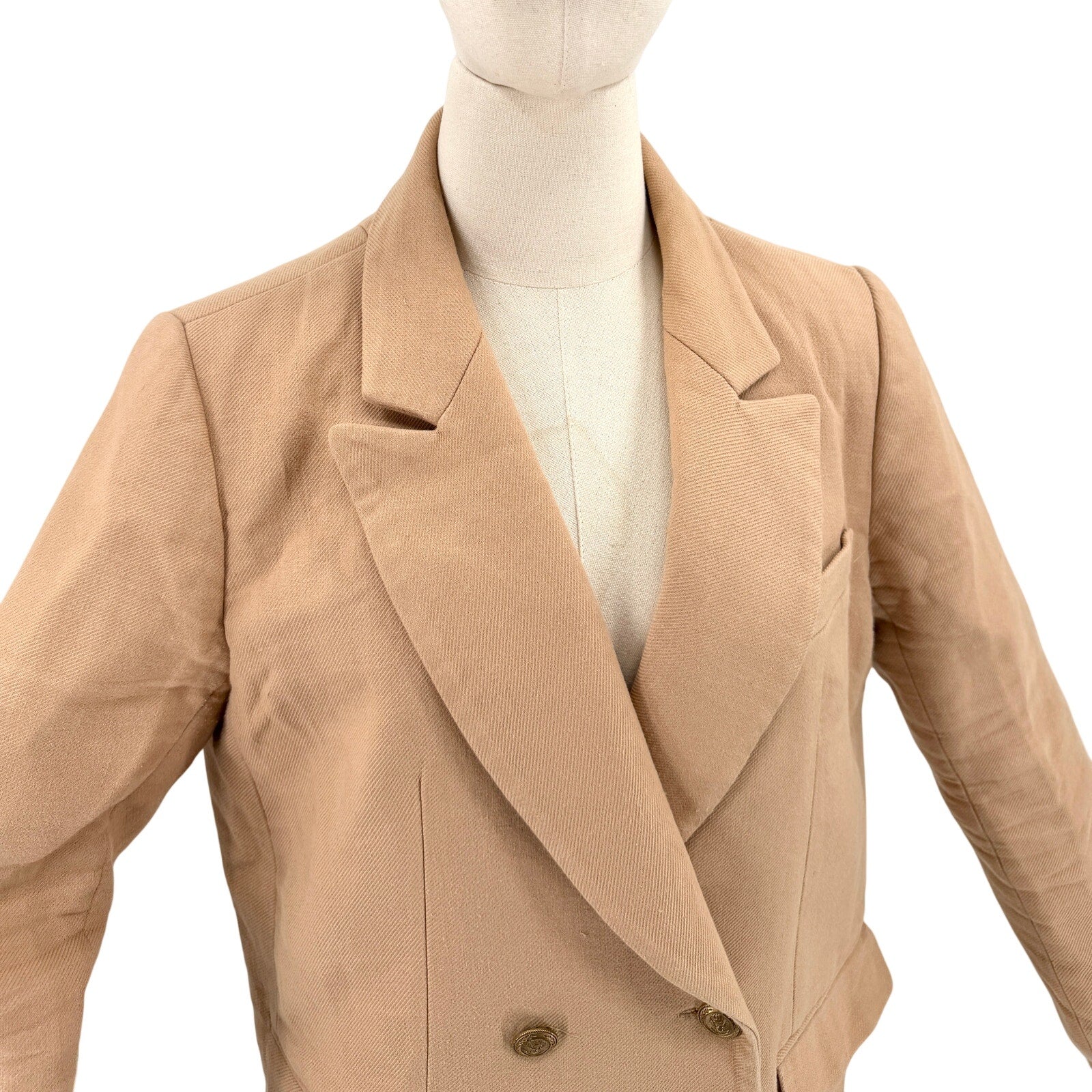 Tara Jarmon Beige Camel 100% Cotton Double Breasted Coat