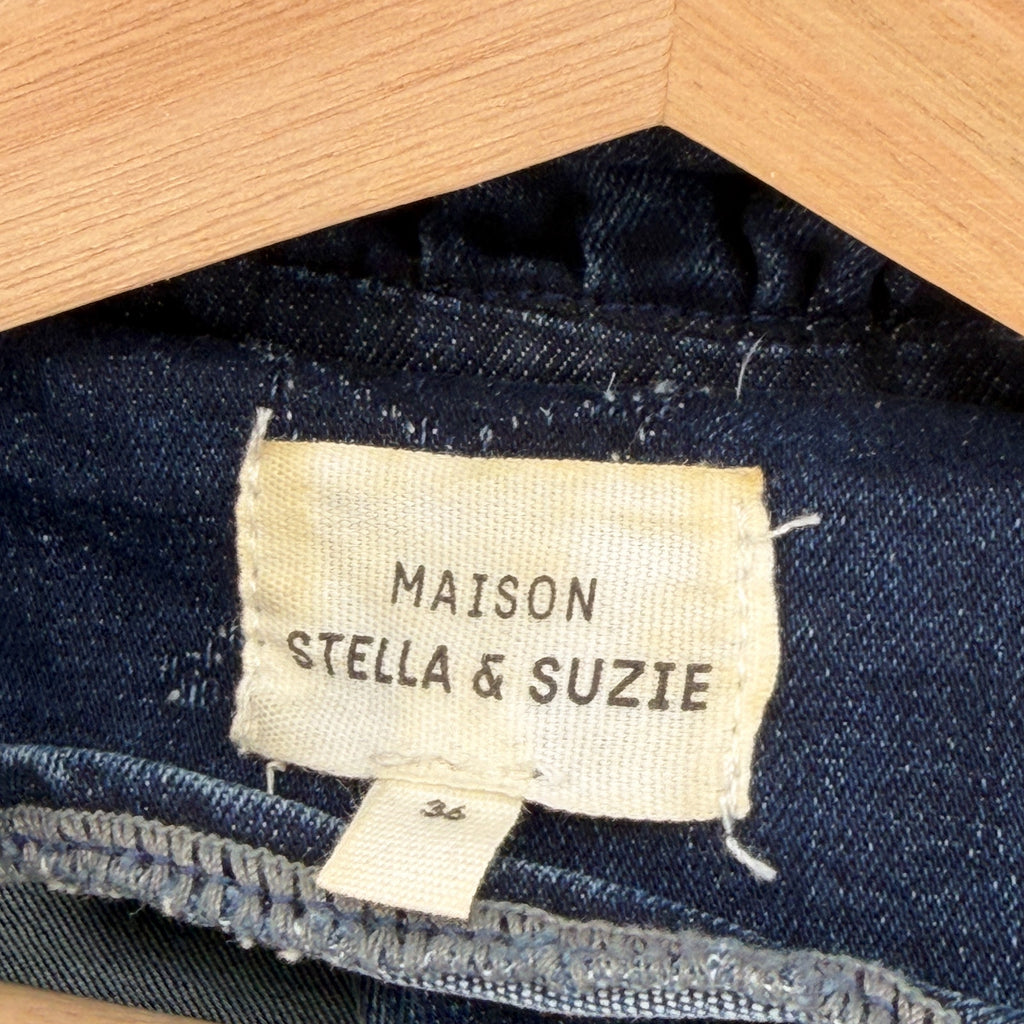 Maison Stella & Suzie Blue Carmen Western Star Ruffle Pearl Snap Blouse Top
