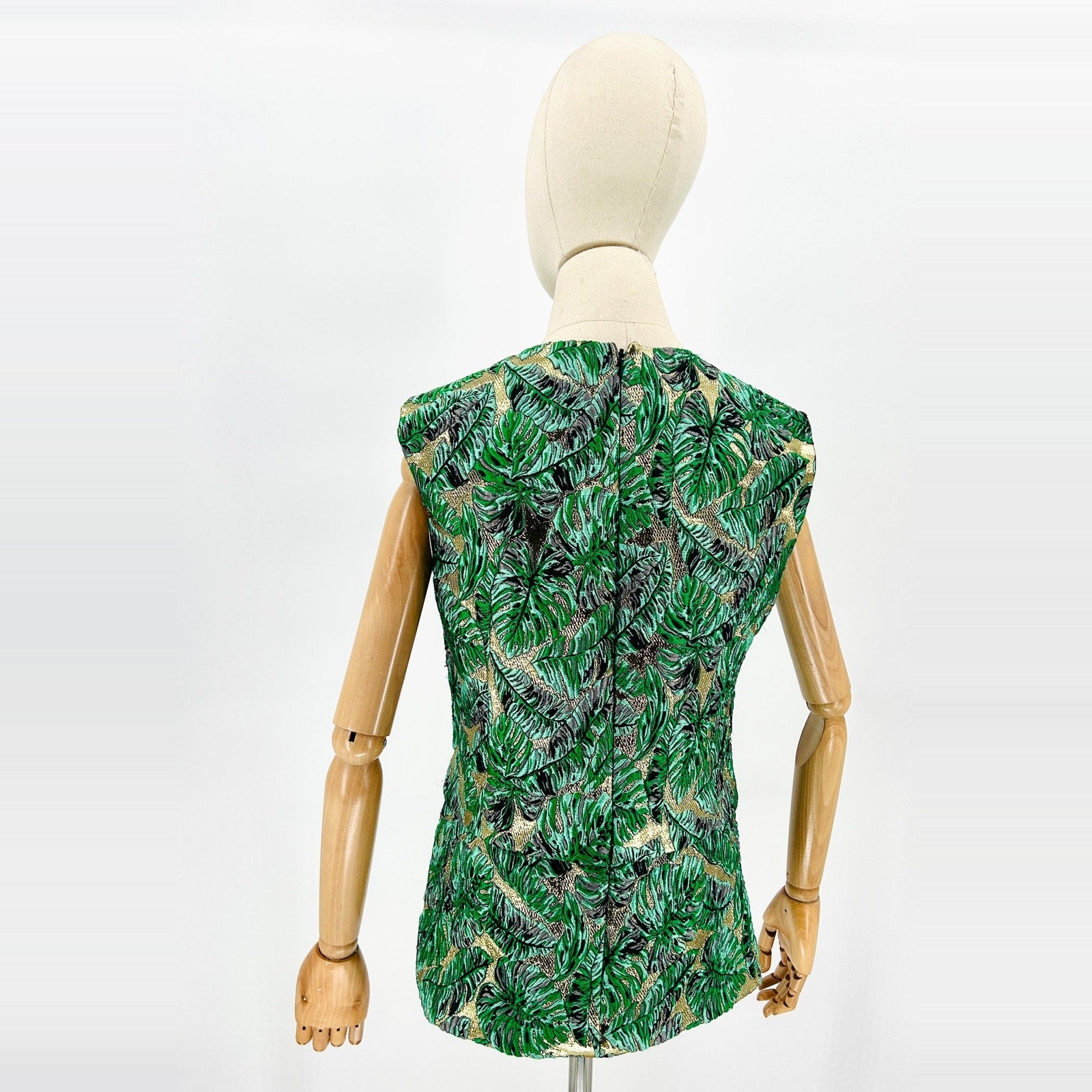 J. Mendel Paris S/S 2014 Runway Green Gold Palm Brocade Sleeveless Top
