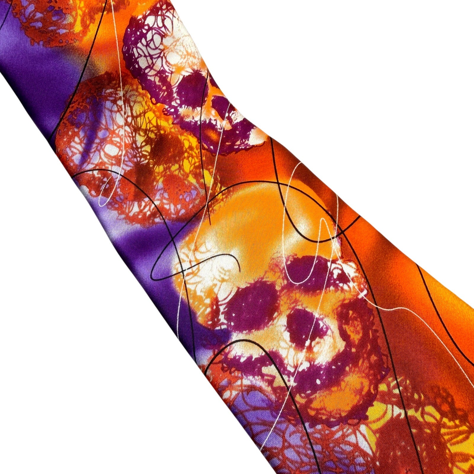 Vintage 90s Jerry Garcia Silk Orange Purple Skull Necktie