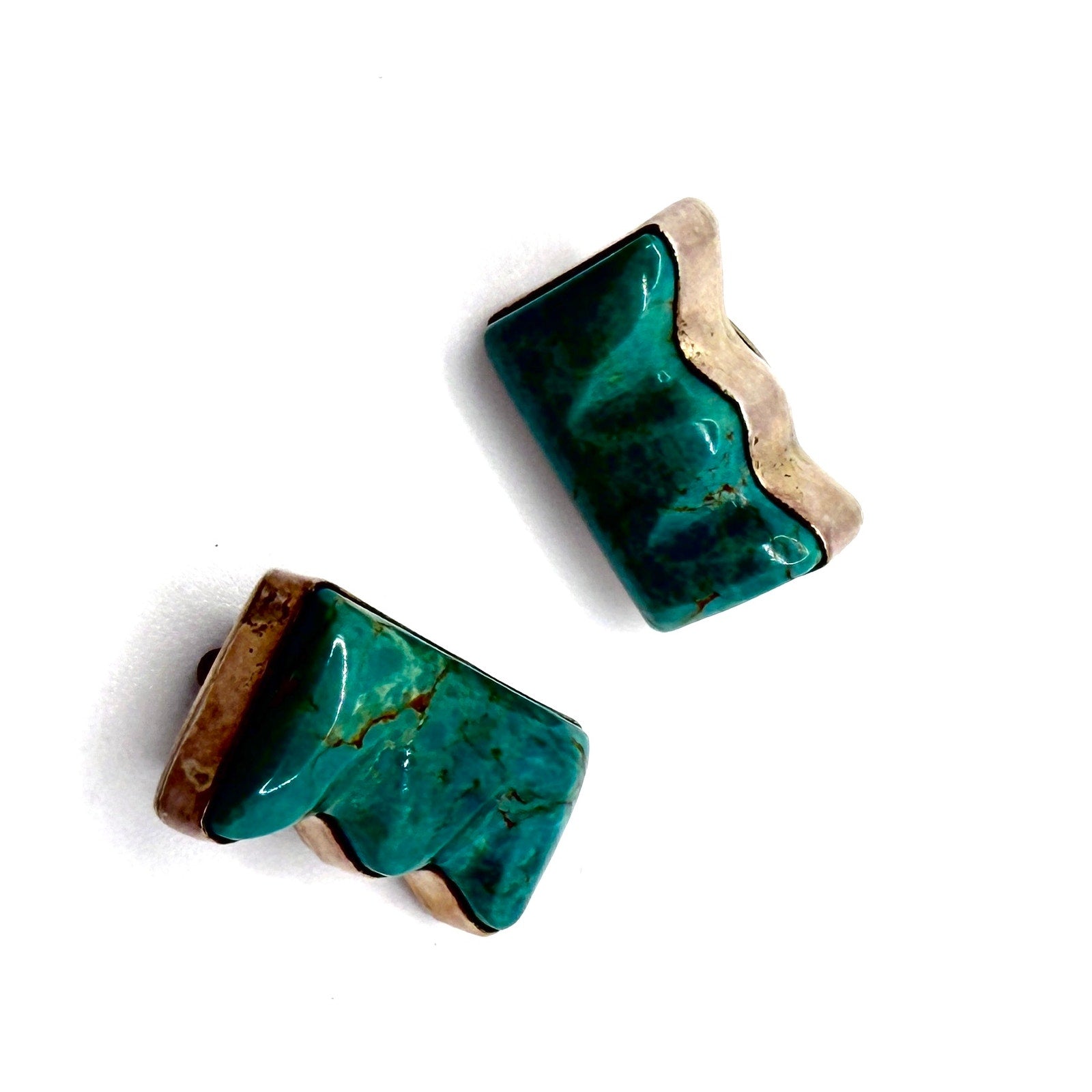 Vintage 90s Stamped Silver Creations Troutman Sterling Turquoise Clip Earrings