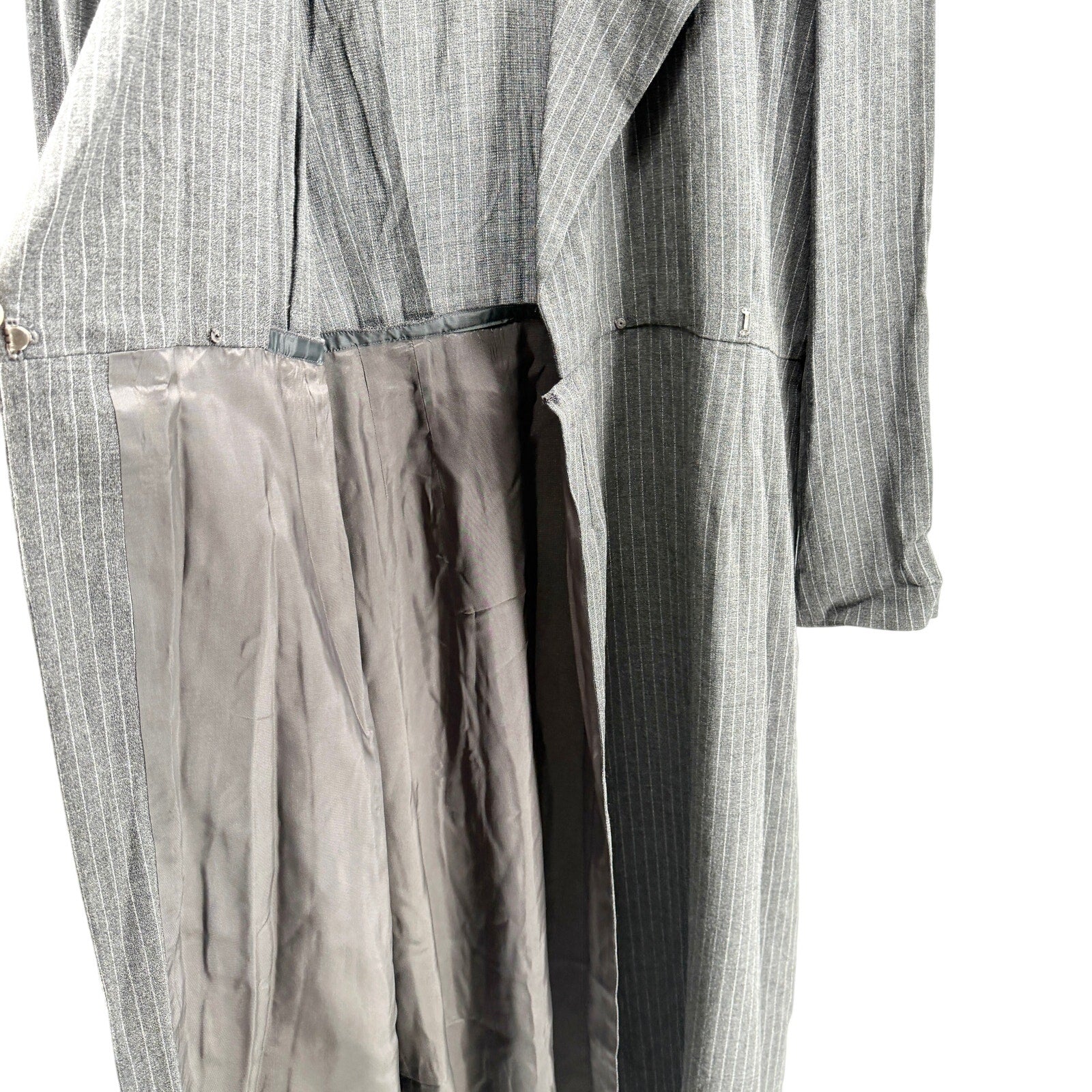 Vintage 90s Linda Allard Ellen Tracy Gray Pinstripe Wrap Maxi Dress Coat