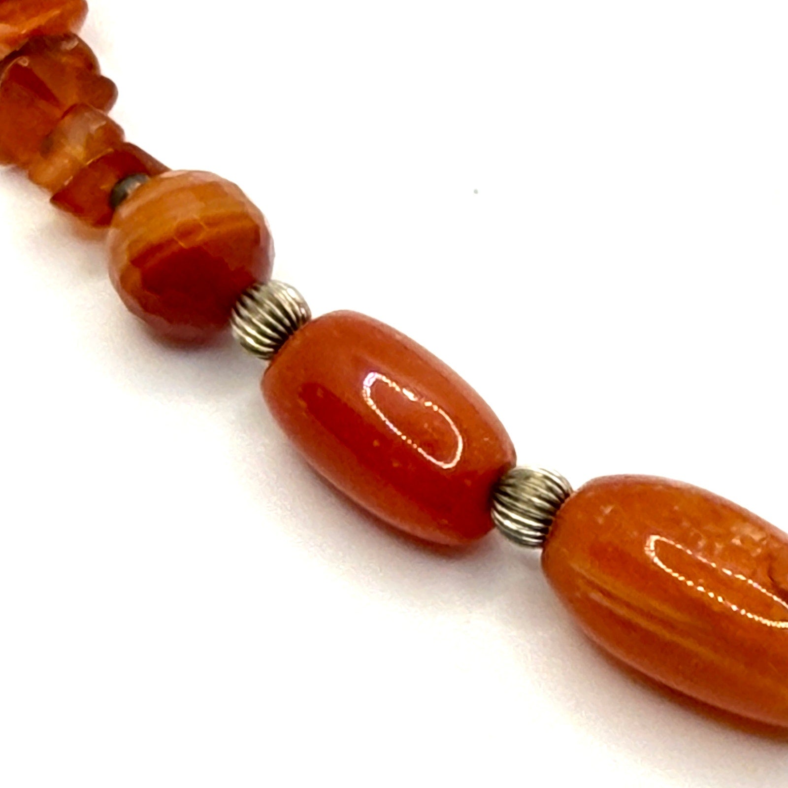 Vintage 90s Carnelian Orange Mixed Bead Slab Station Statement Necklace