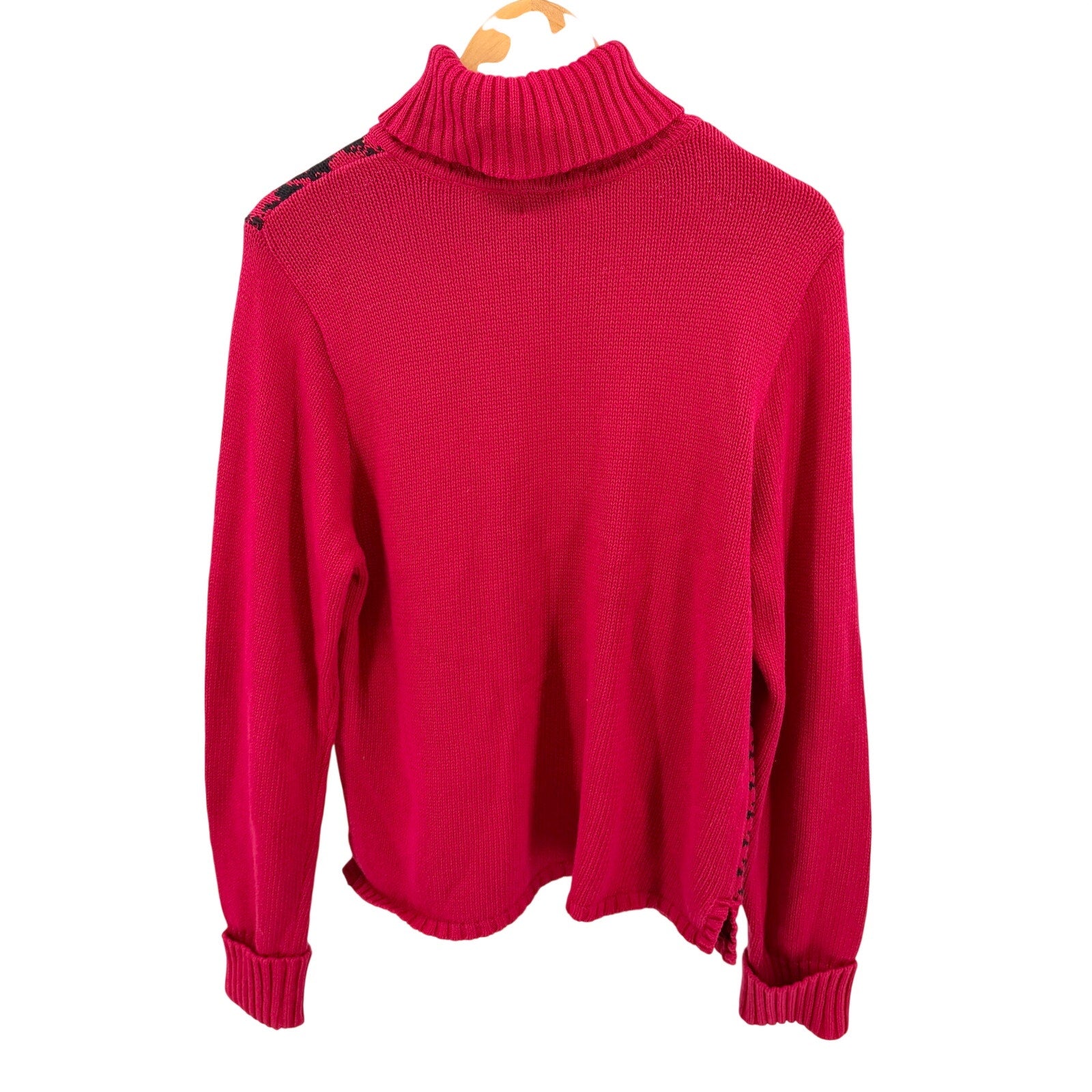 Vintage 90s Jeanne Pierre Red 100% Cotton Houndstooth Turtleneck Sweater