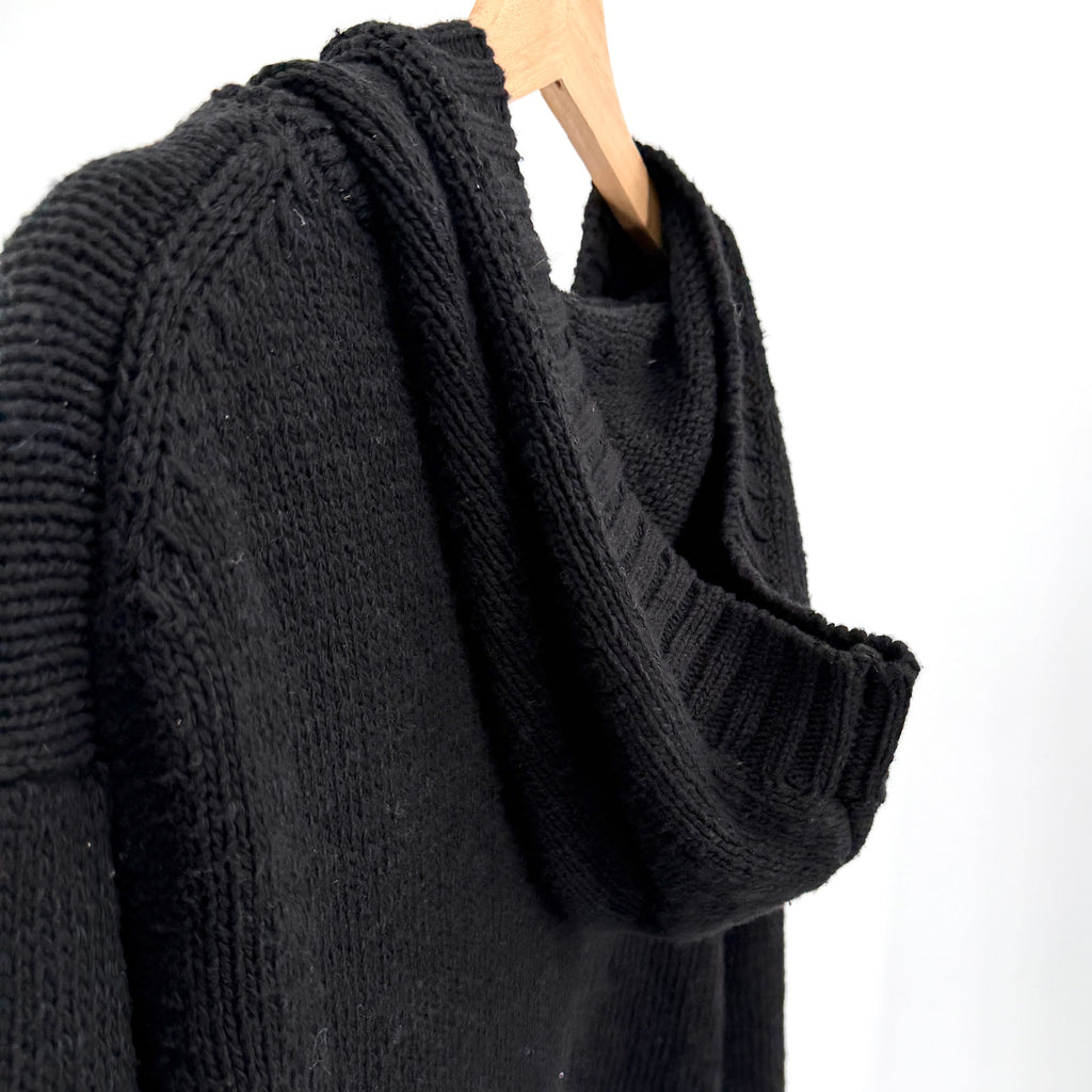 Moussy Black Heavy Knit Toggle Hooded Sweater Jacket
