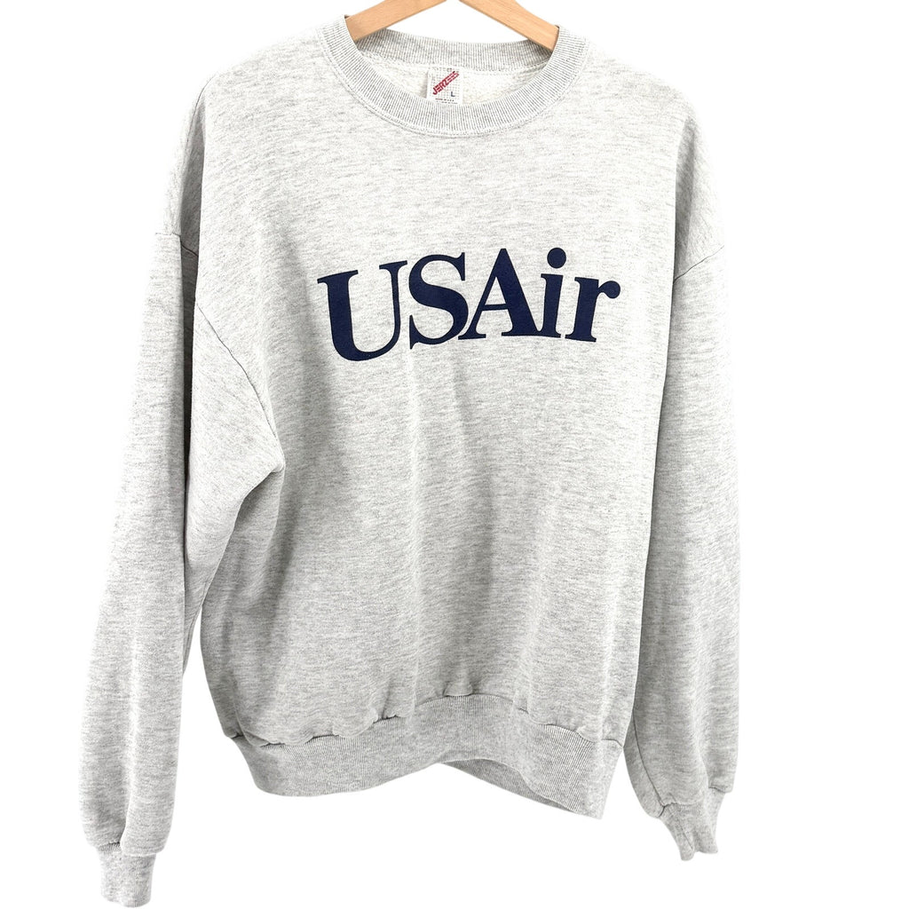 Vintage 90s Jerzees USAir Gray Heather Graphic Crewneck Sweatshirt