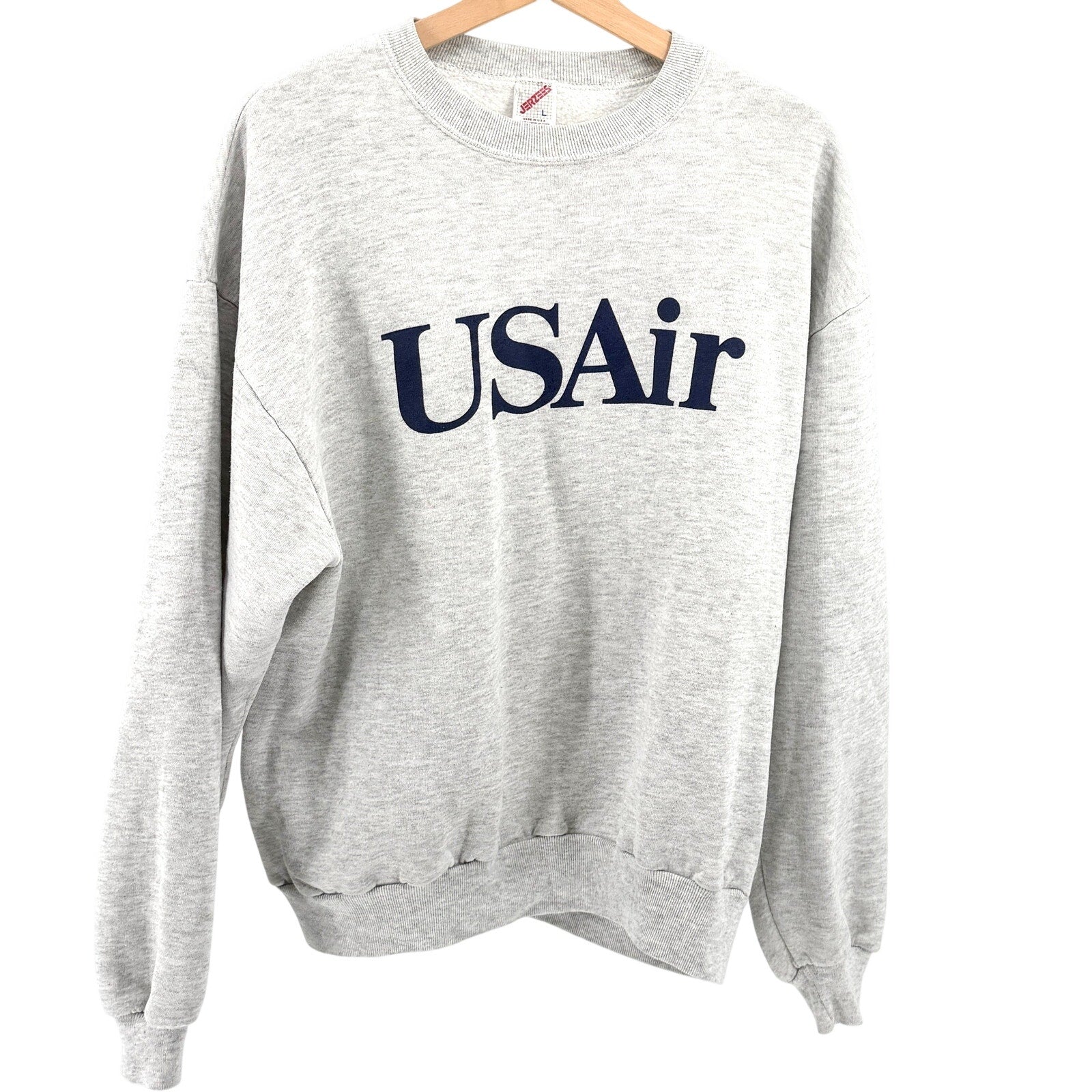 Vintage 90s Jerzees USAir Gray Heather Graphic Crewneck Sweatshirt