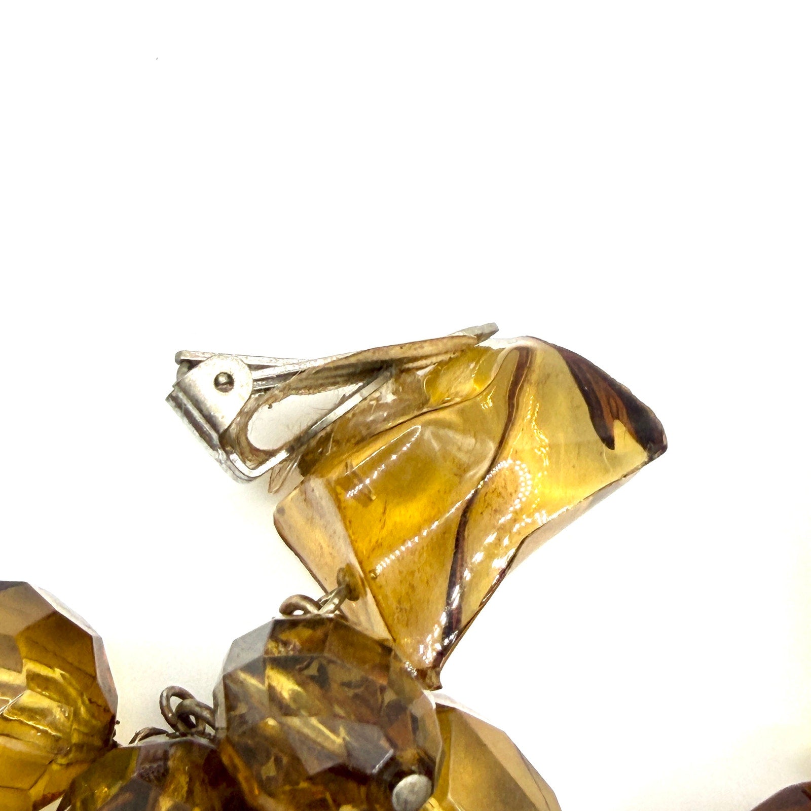 Vintage 80s Amber Lucite Massive Cluster Cascade Statement Clip On Earrings