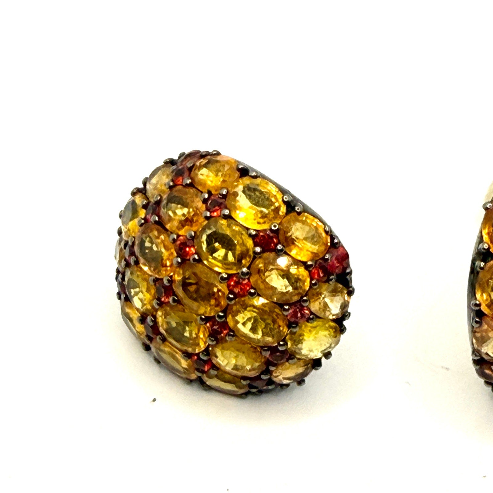 Vintage 90s Genuine Yellow Sapphire Garnet Dome Statement Stud Earrings