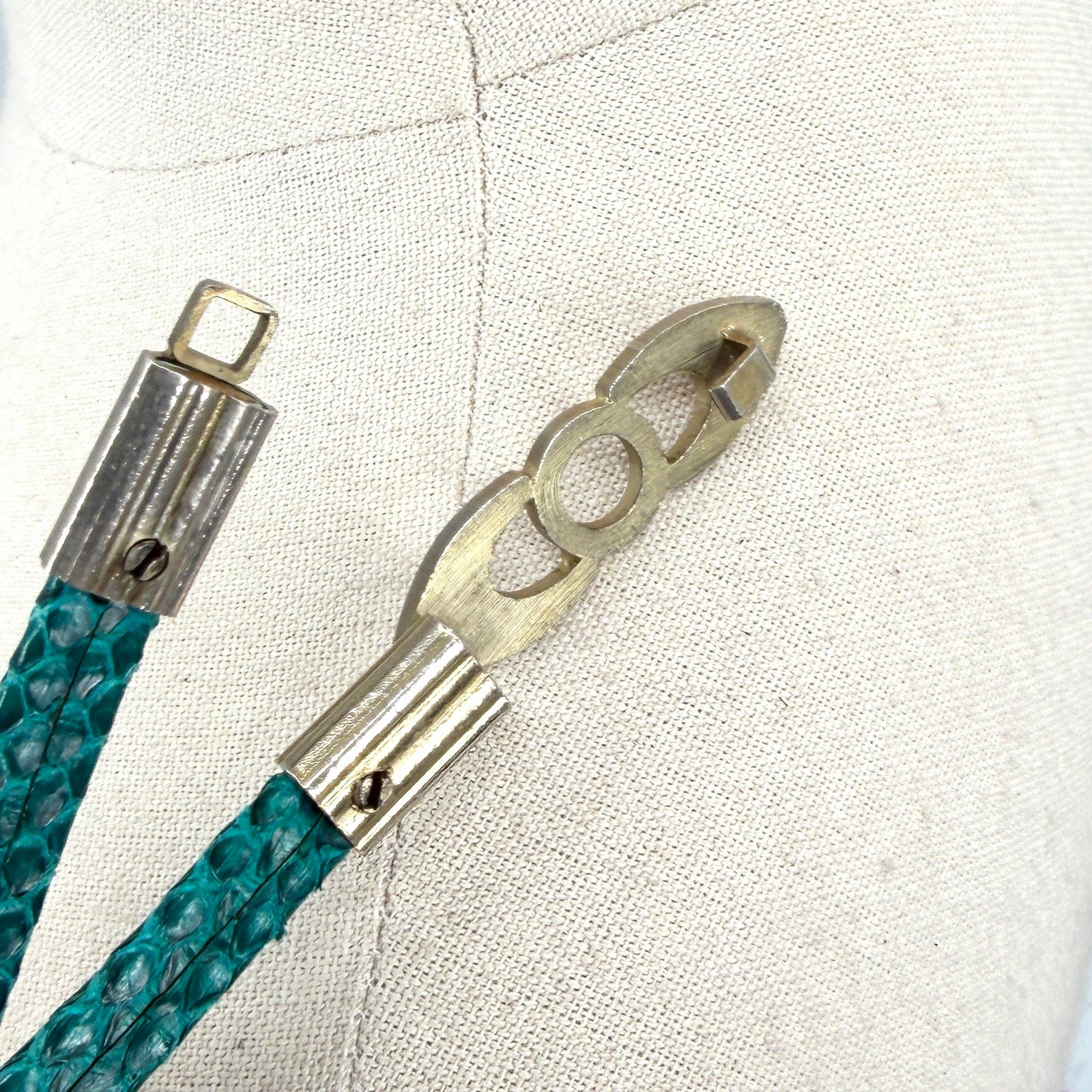 Vintage 90s Green Teal Genuine Snakeskin Super Skinny Belt