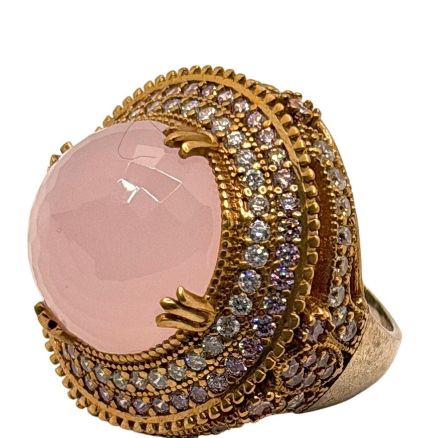 Vintage Y2K Gold Vermeil Ottoman Style Rose Quartz Cocktail Ring