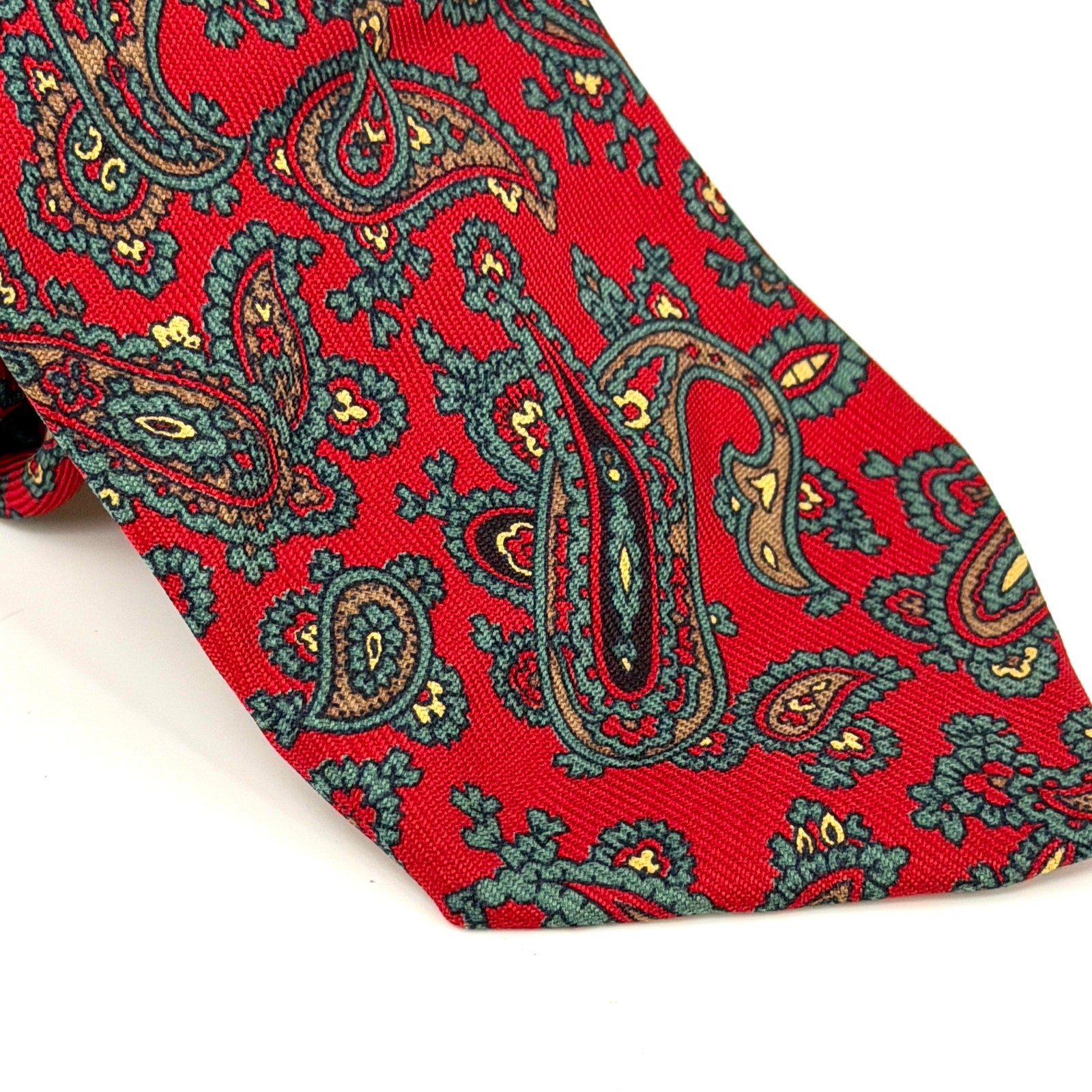 Vintage 80s Aquascutum of London Red 100% Silk Paisley Necktie