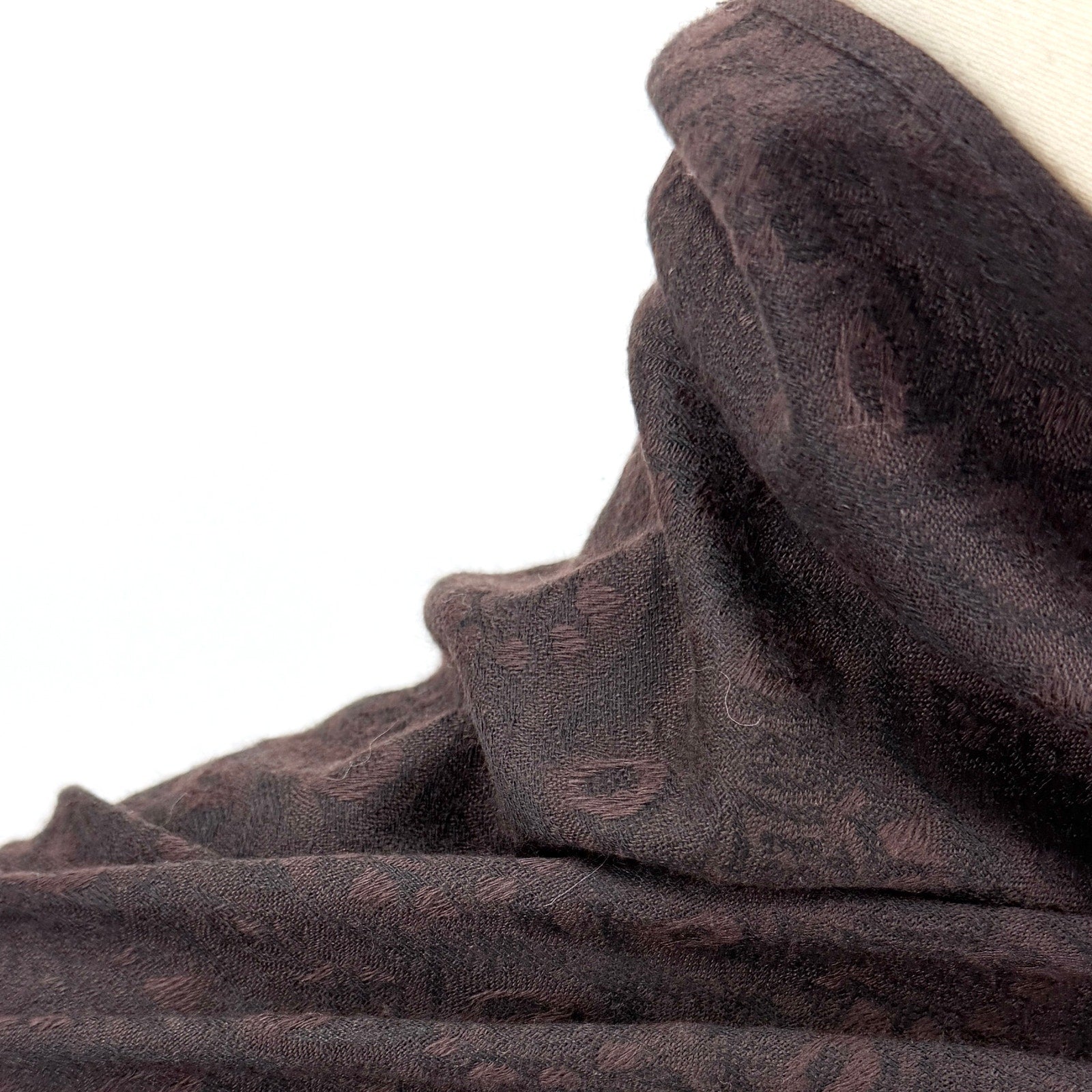 Vintage Y2K Brown Black Pashmina Silk Patterned Fringe Scarf