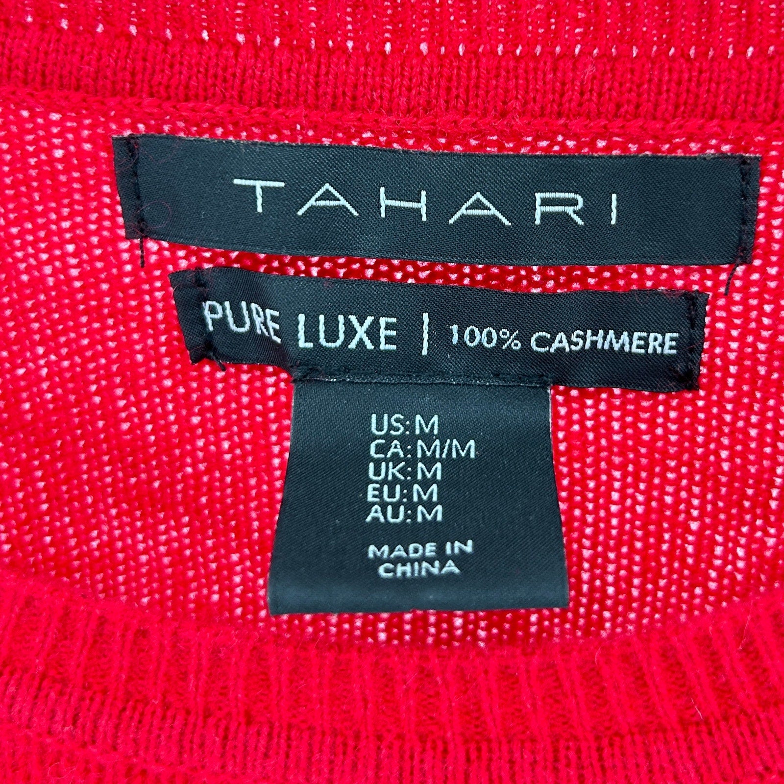 Tahari Red 100% Cashmere Lightweight Knit Sweater