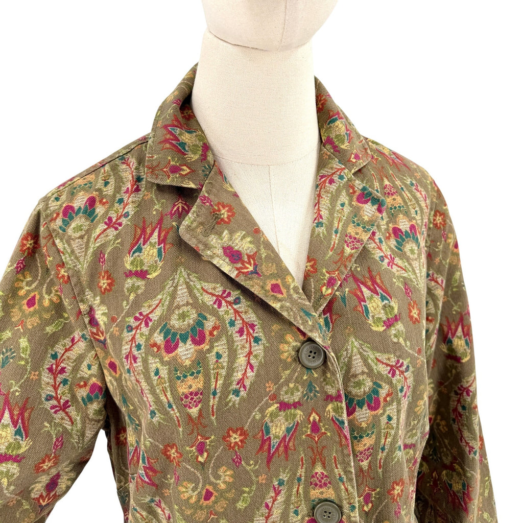 Vintage Y2K Liz Claiborne Olive Green Tapestry Cotton Paisley Print Jacket