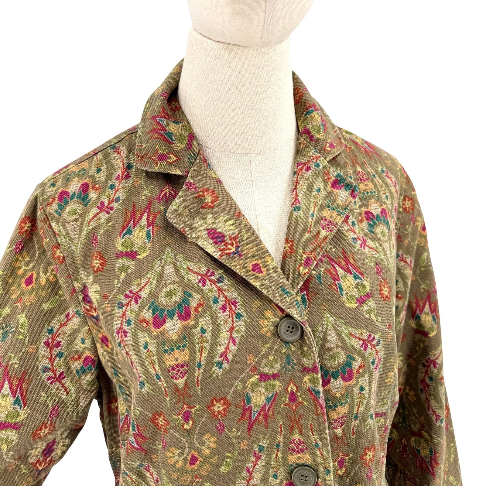 Vintage Y2K Liz Claiborne Olive Green Tapestry Cotton Paisley Print Jacket