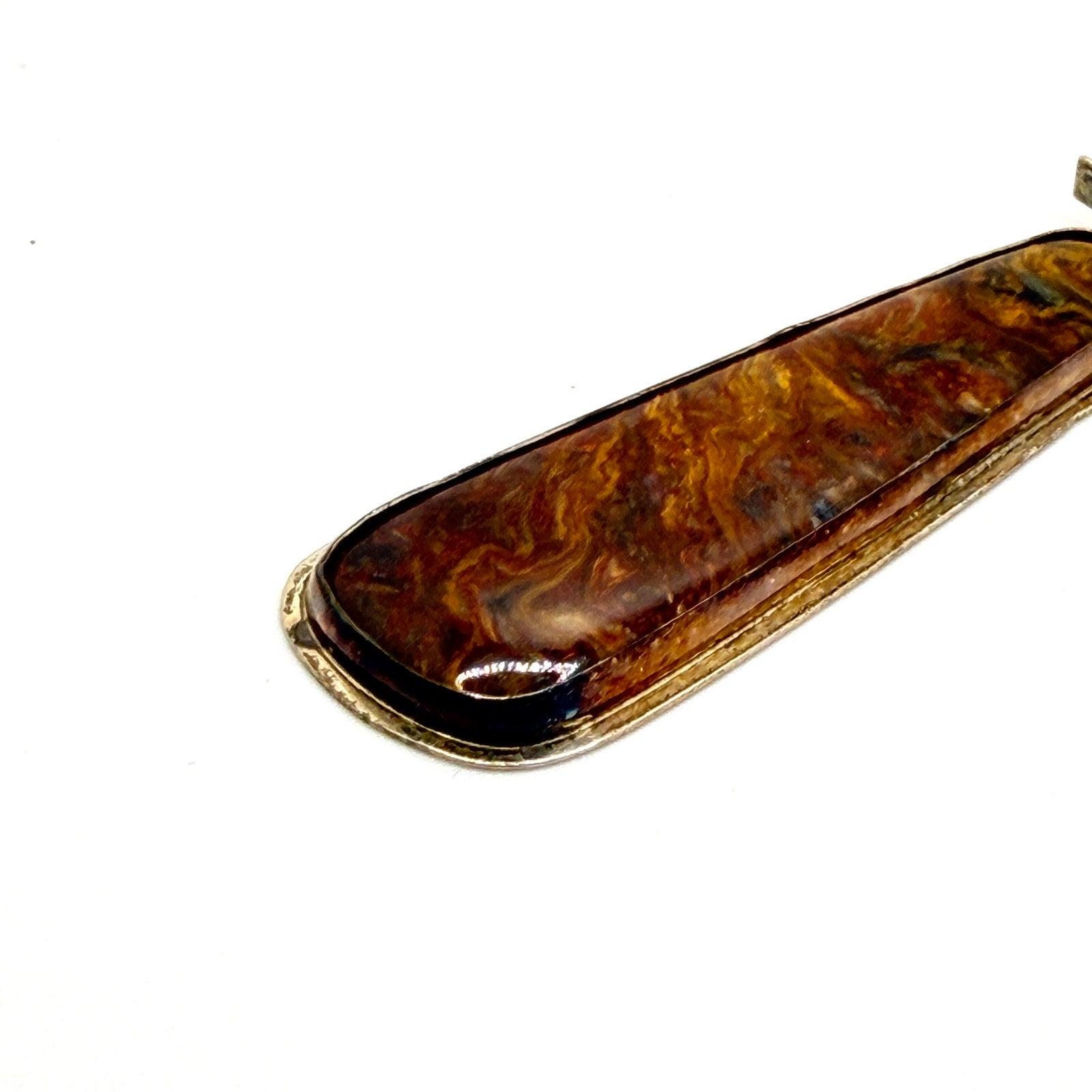 Vintage 90s Pietersite Sterling Silver Tapered Statement Slide Pendant