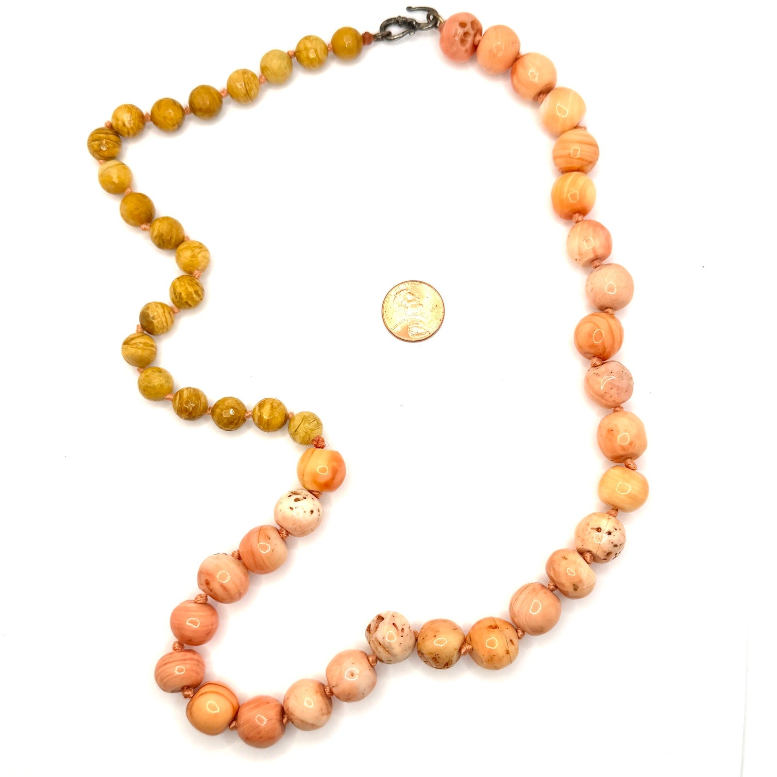 Vintage 90s Salmon Pink Coral Yellow Jasper Statement Necklace