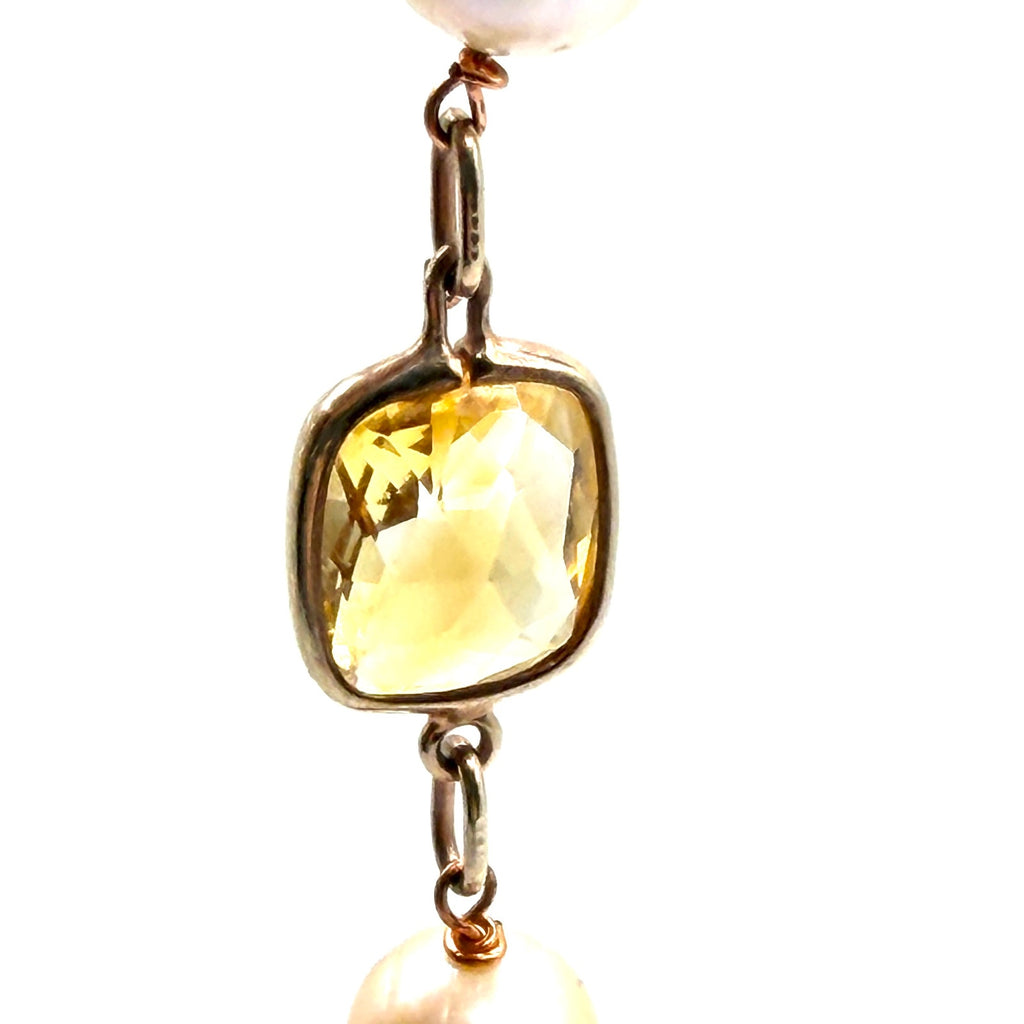 Vintage Y2K Pink Pearl Amethyst Citrine Topaz Wire Wrapped Station Necklace
