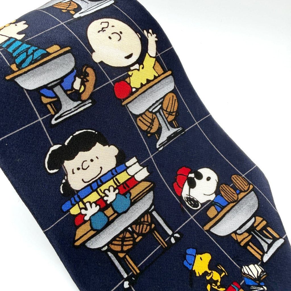 Vintage 90s Peanuts Navy Red 100% Silk School Is Cool Classroom Necktie