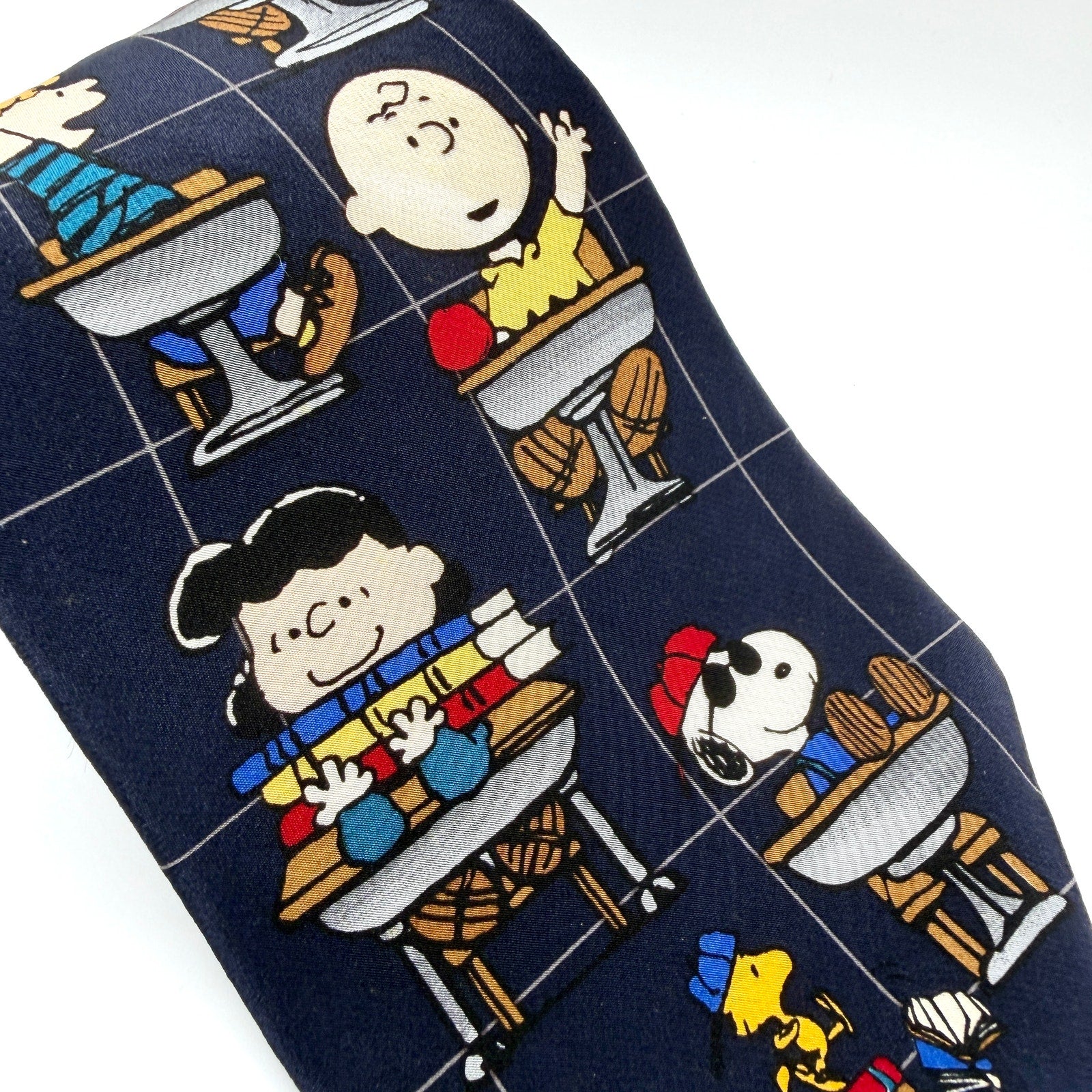 Vintage 90s Peanuts Navy Red 100% Silk School Is Cool Classroom Necktie