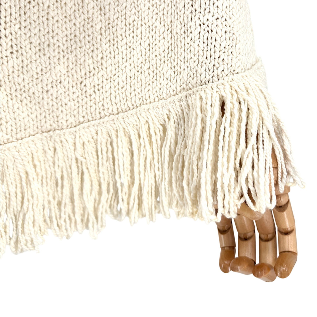 Vintage Y2K Talbots Ivory Pima Cotton Fringe Trim Poncho Sweater