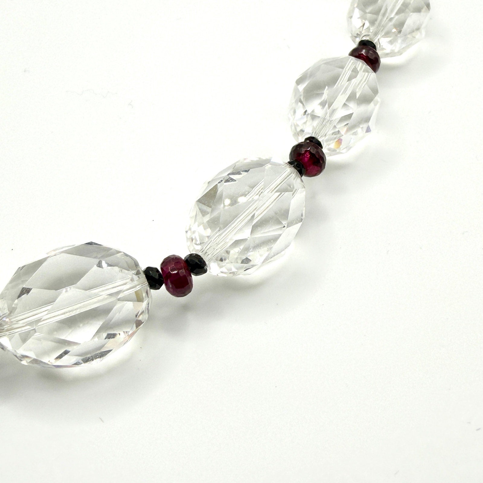 Vintage 90s Clear Quartz Garnet Sterling Silver Toggle Necklace