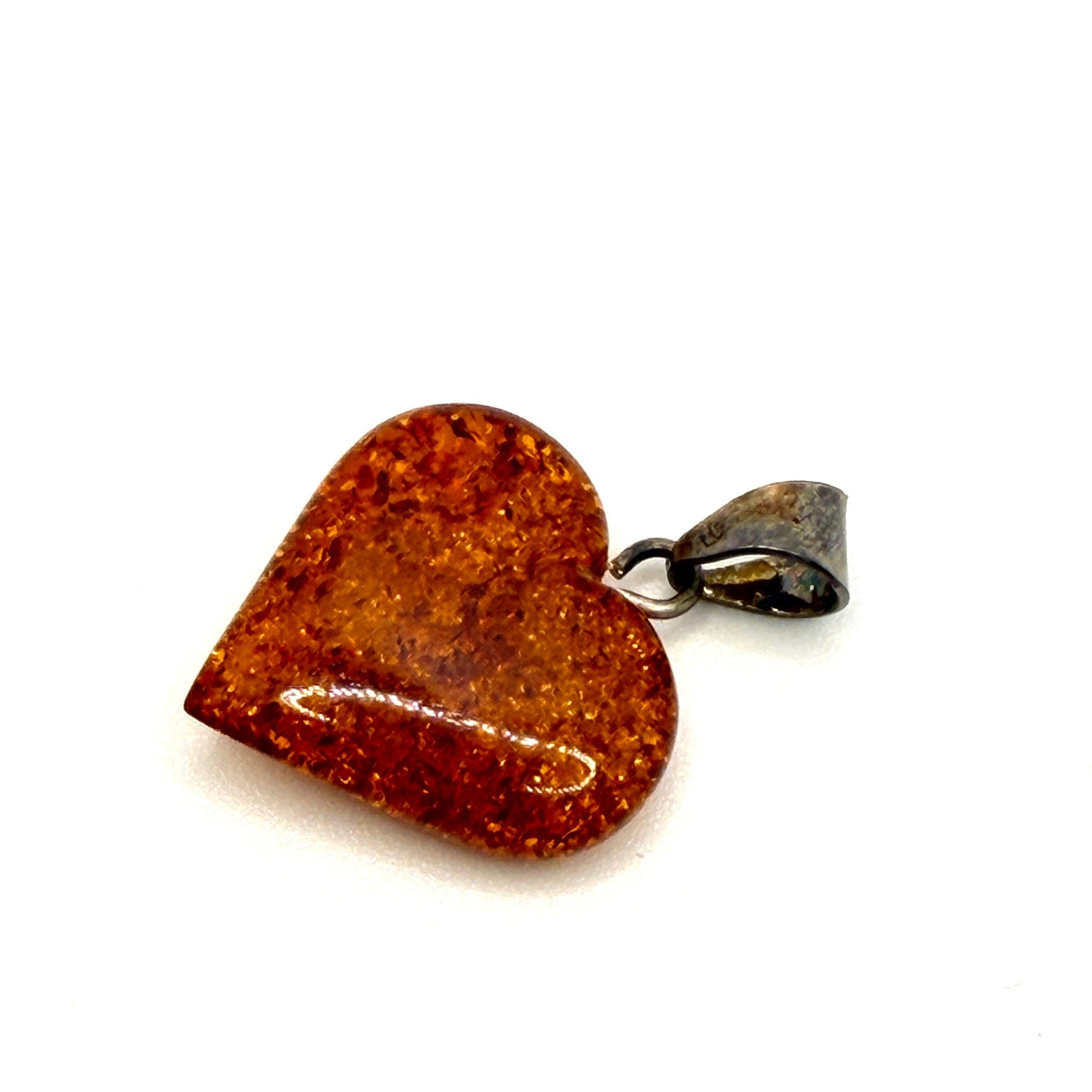 Vintage 90s Stamped Honey Baltic Amber Sterling Silver Heart Pendant