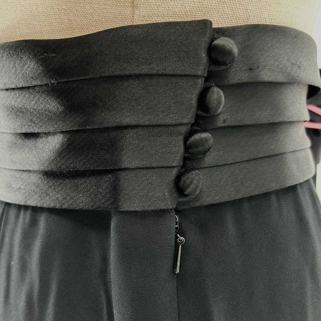 Vintage 80s Blackie Oleg Cassini Black Satin Cummerbund Maxi Skirt