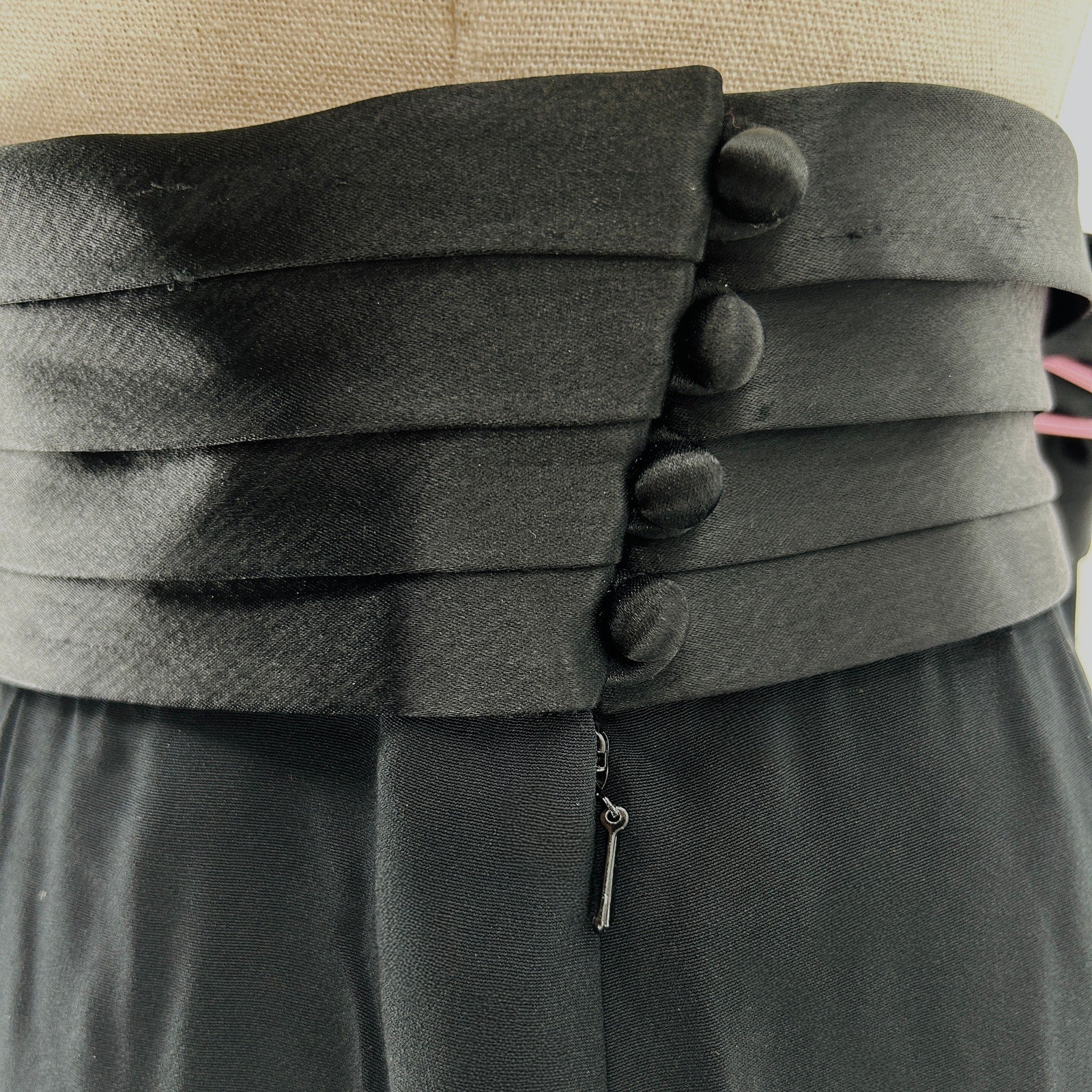 Vintage 80s Blackie Oleg Cassini Black Satin Cummerbund Maxi Skirt