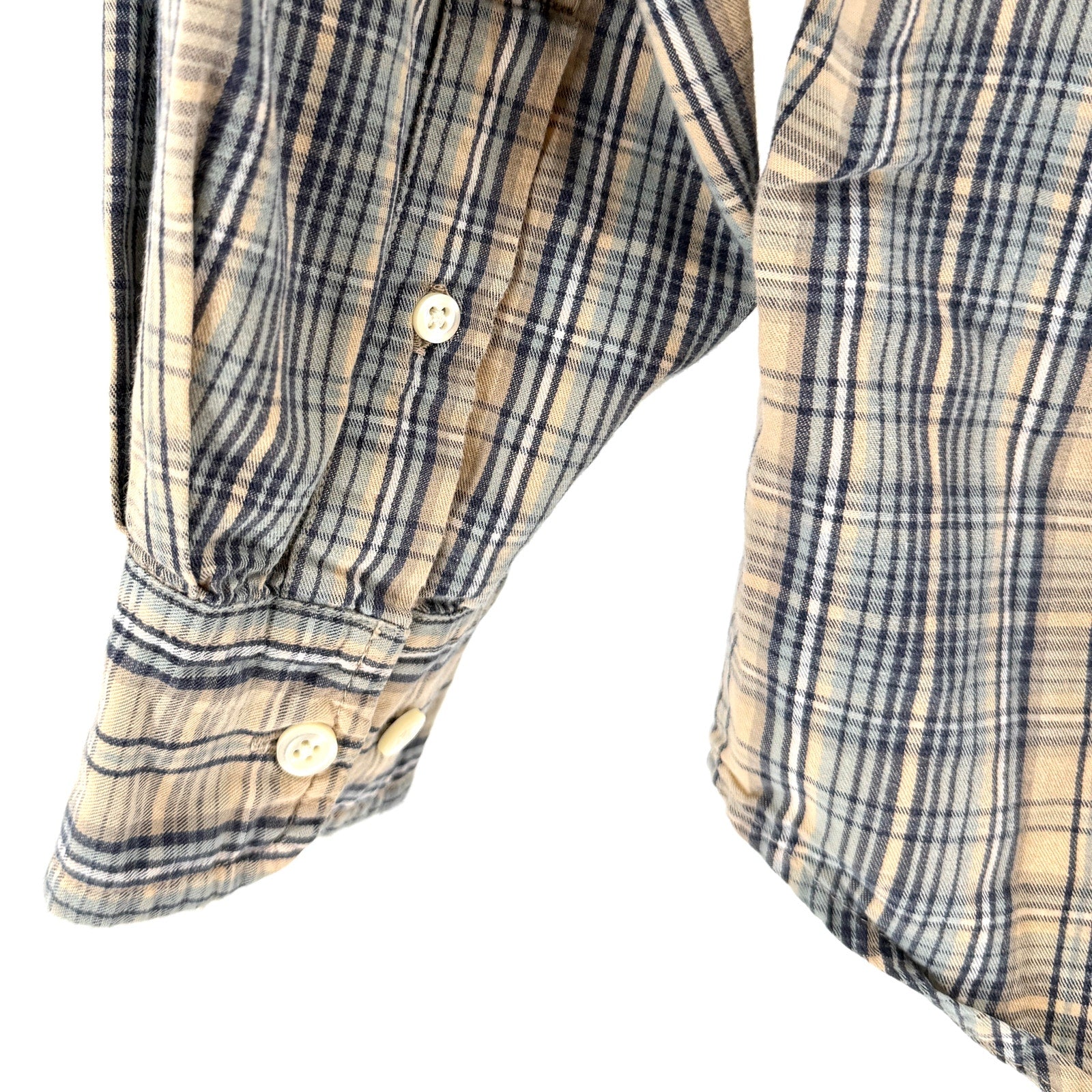 Vintage Y2K Gap Blue Tan Plaid 100% Cotton Minimalist Grunge Button Down Shirt