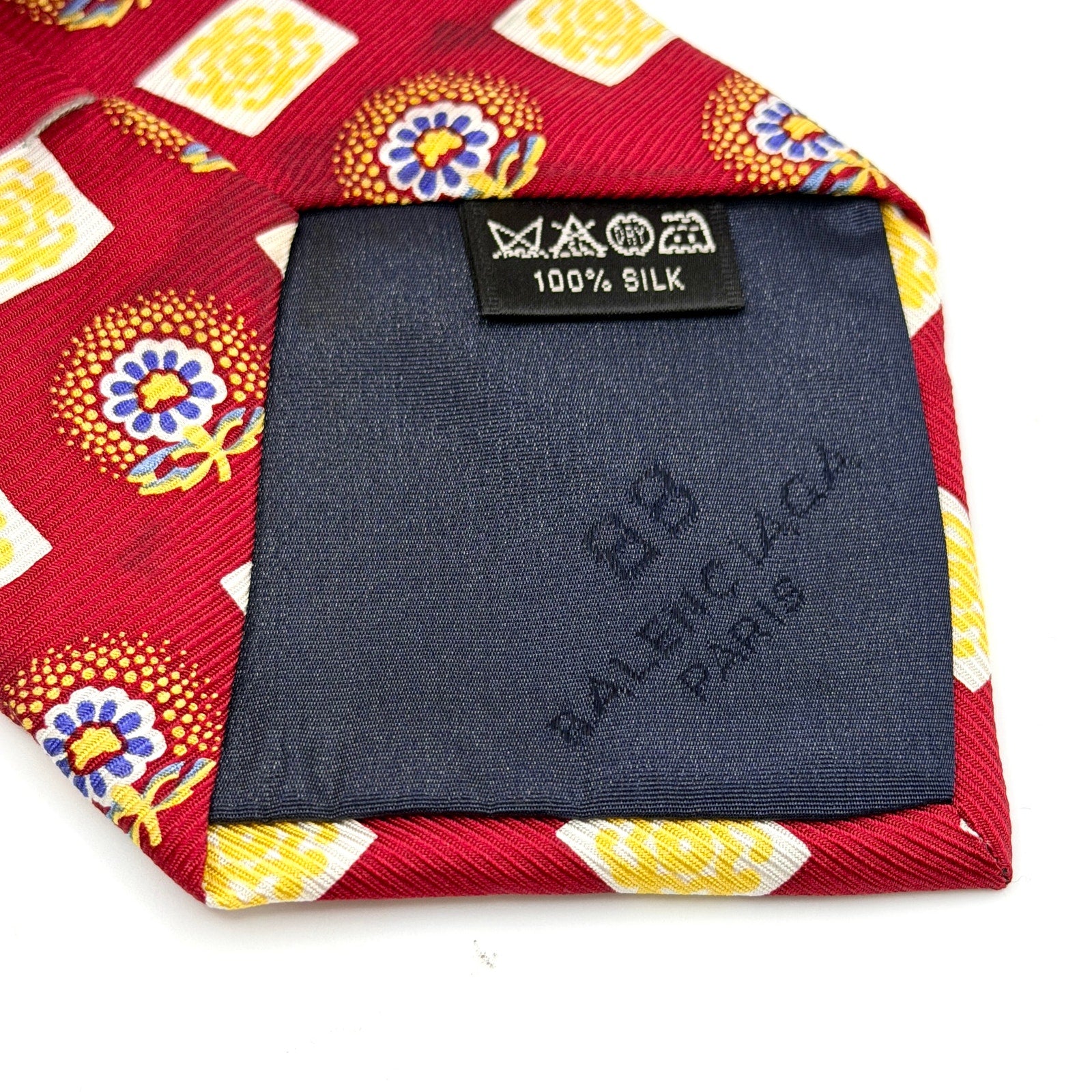 Vintage 90s Balenciaga Silk Red Yellow Floral Medallion Necktie