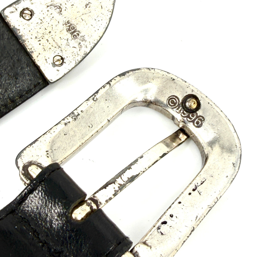 Vintage 90s Brighton Black Genuine Leather Western Heart Star Buckle Belt