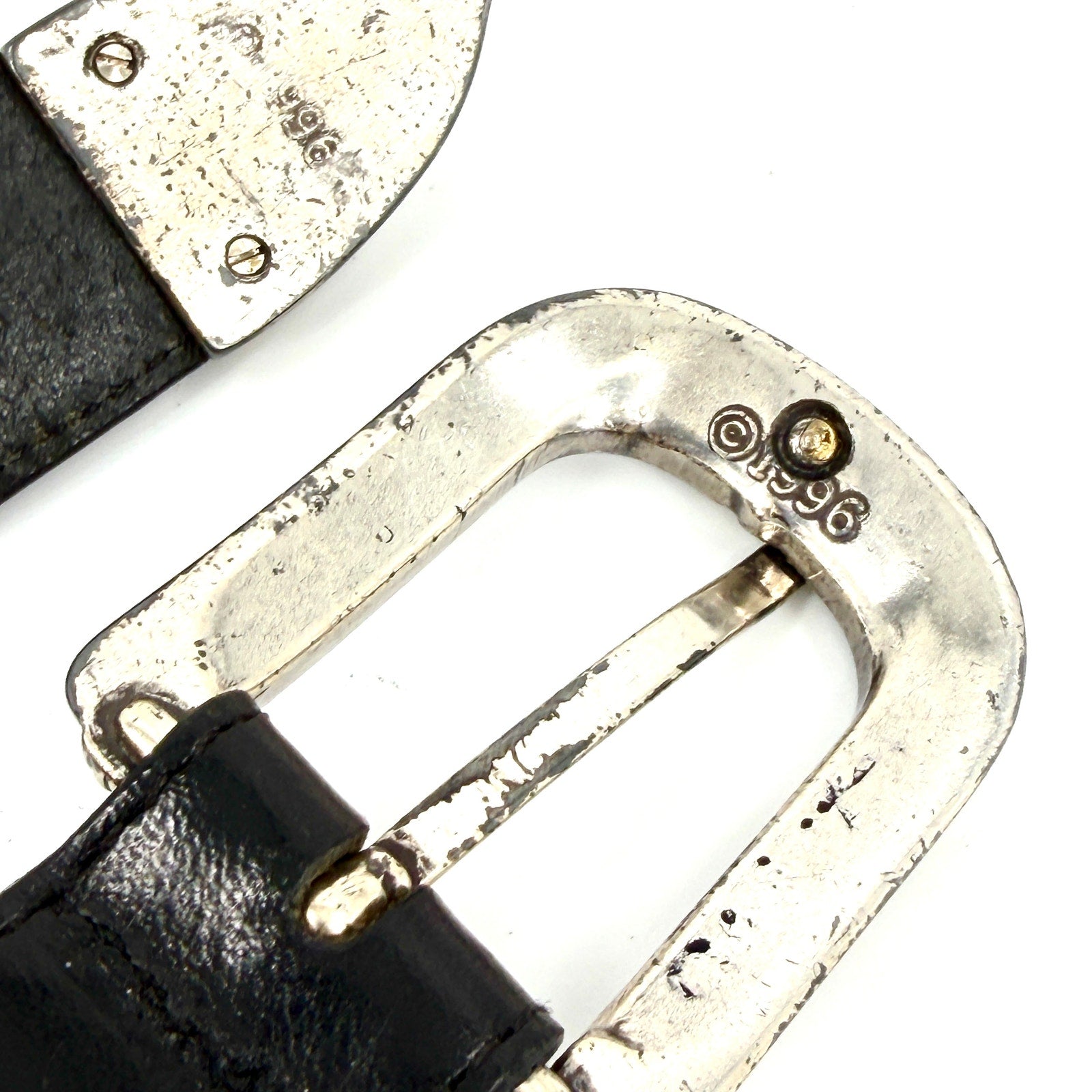 Vintage 90s Brighton Black Genuine Leather Western Heart Star Buckle Belt