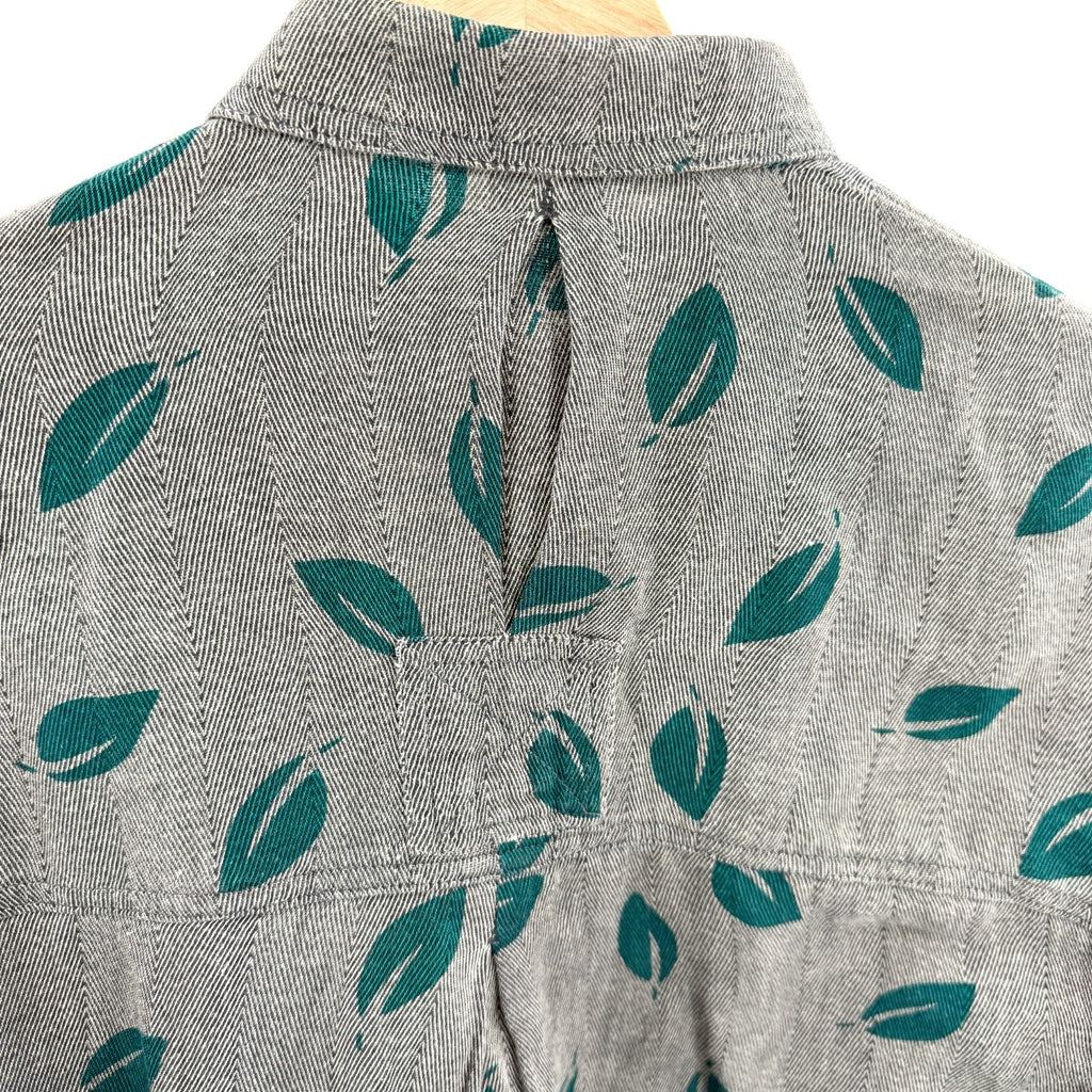 Vintage 80s Mazzoni Grey 100% Cotton Leaf Print Herringbone Shirt