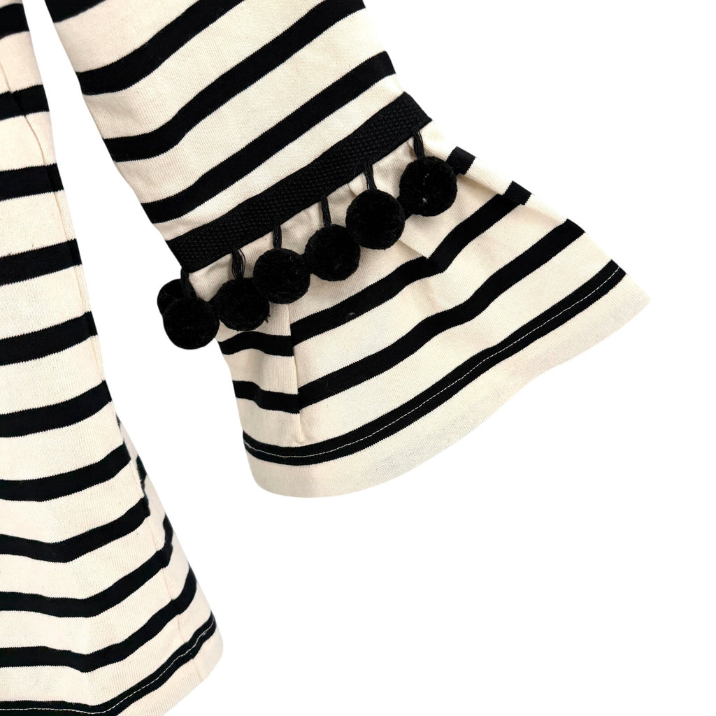Marc Jacobs Black Ivory Cotton Striped Pom-Pom Bell Sleeve Top